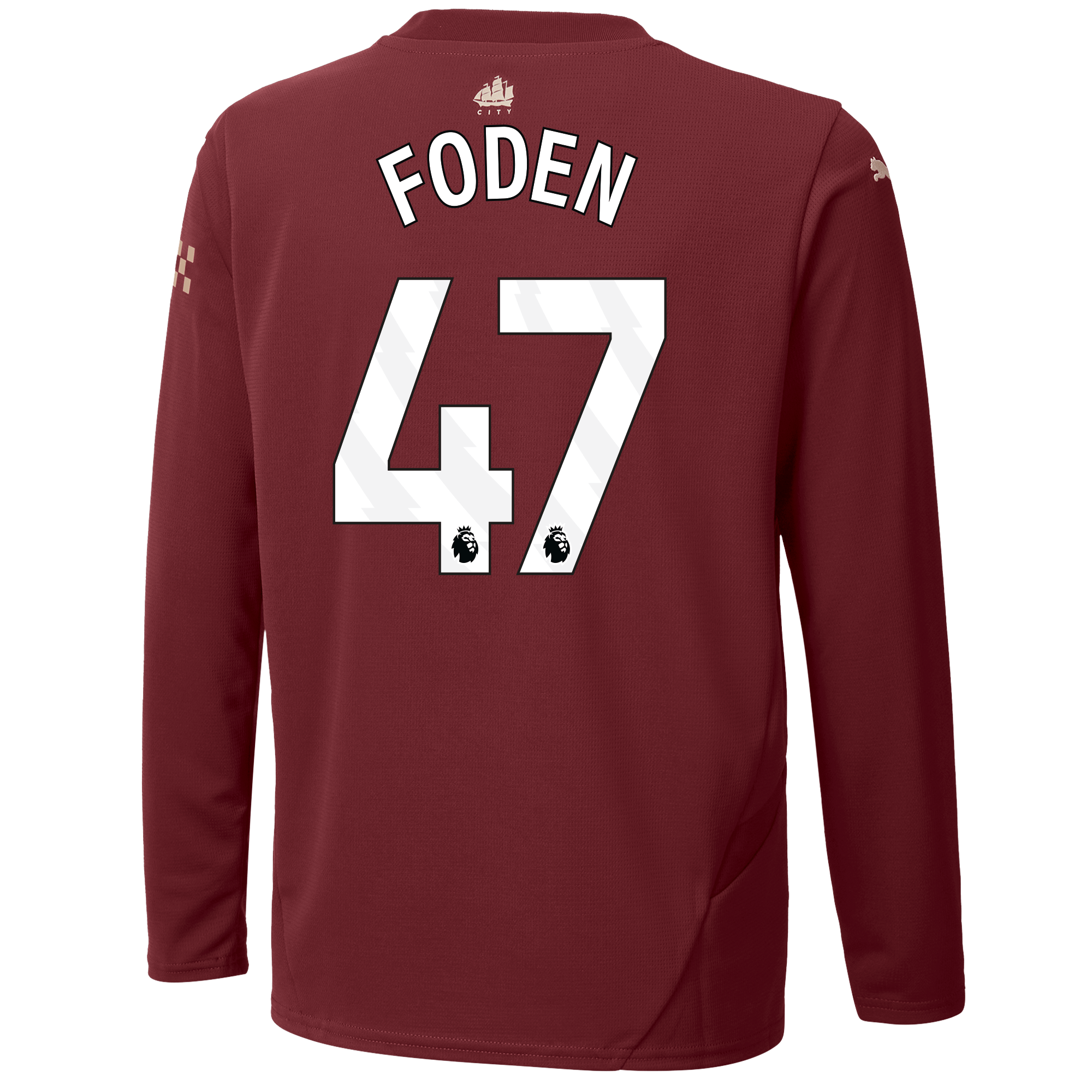 kinder manchester city third jersey burgundy 202425 long sleeve with foden 47 printing | Offizieller Manchester City Store