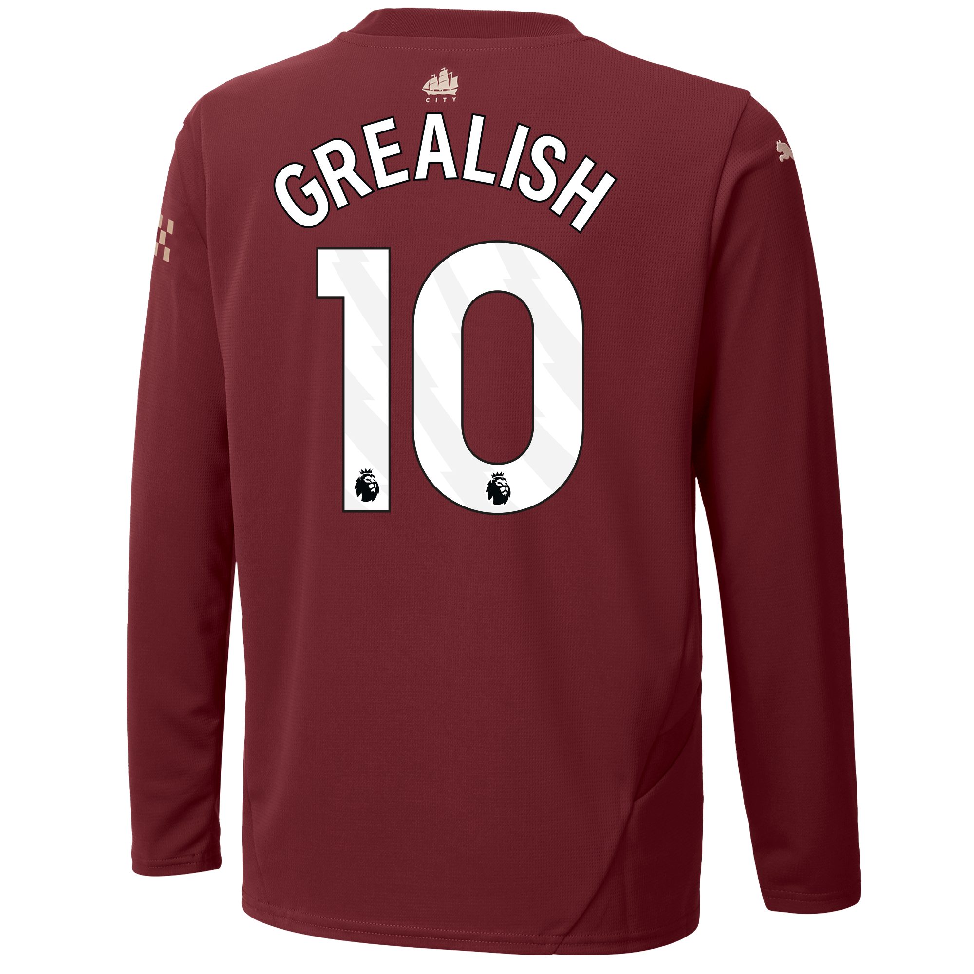 kinder manchester city third jersey burgundy 202425 long sleeve with grealish 10 printing | Offizieller Manchester City Store