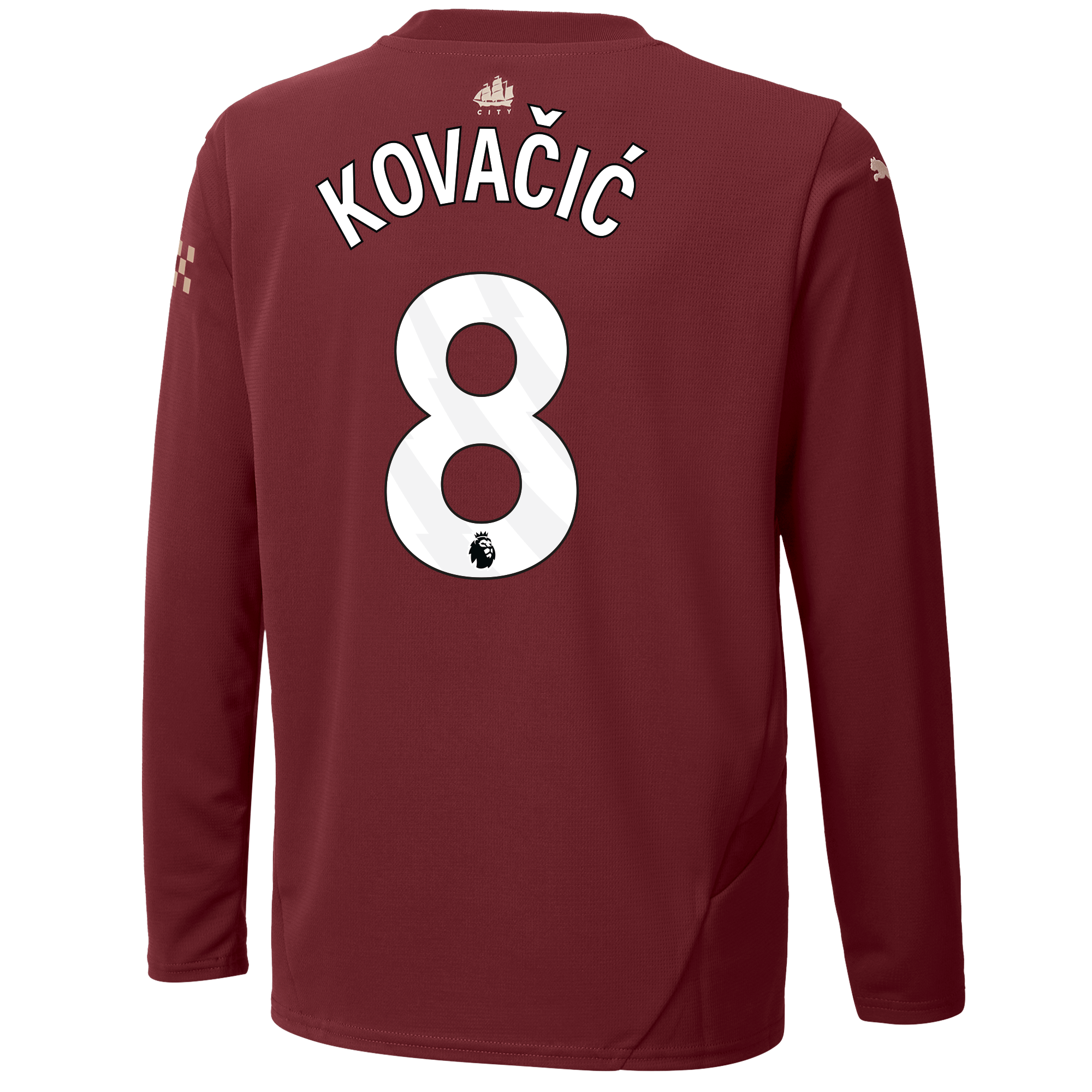 kinder manchester city third jersey burgundy 202425 long sleeve with kovaČiĆ 8 printing | Offizieller Manchester City Store