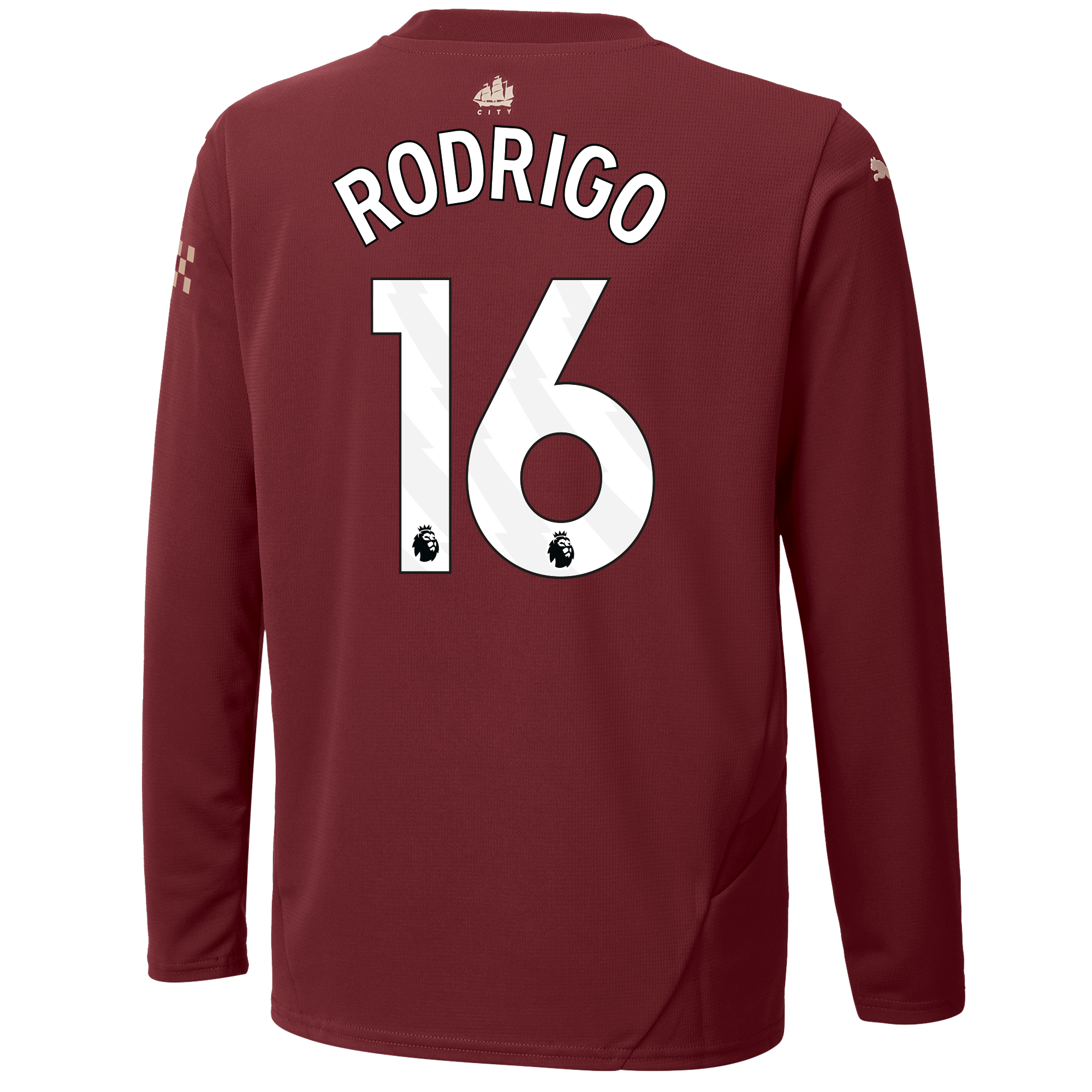 kinder manchester city third jersey burgundy 202425 long sleeve with rodrigo 16 printing | Offizieller Manchester City Store