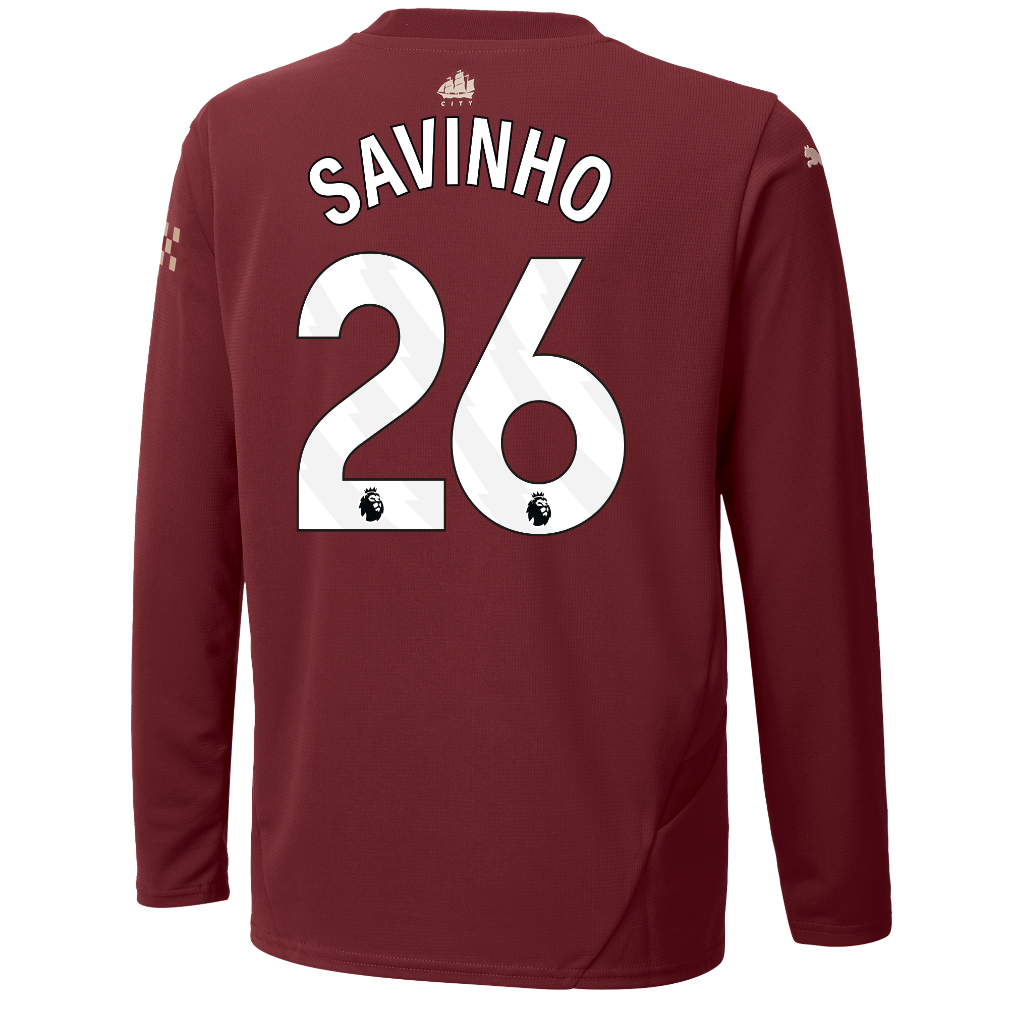 kinder manchester city third jersey burgundy 202425 long sleeve with savinho 26 printing | Offizieller Manchester City Store