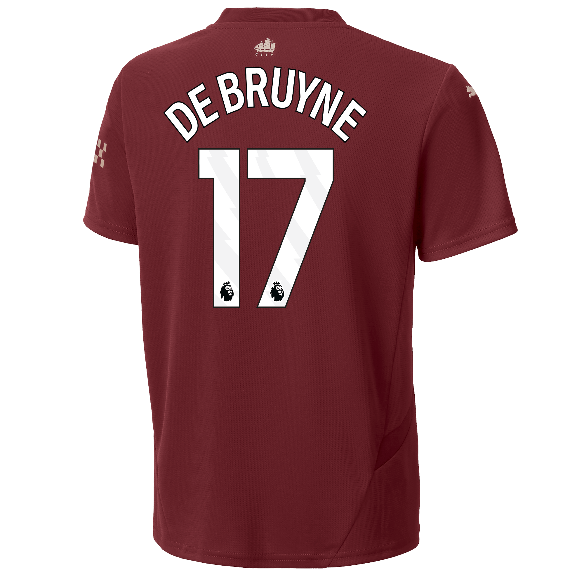 kinder manchester city third jersey burgundy 202425 with de bruyne 17 printing | Offizieller Manchester City Store