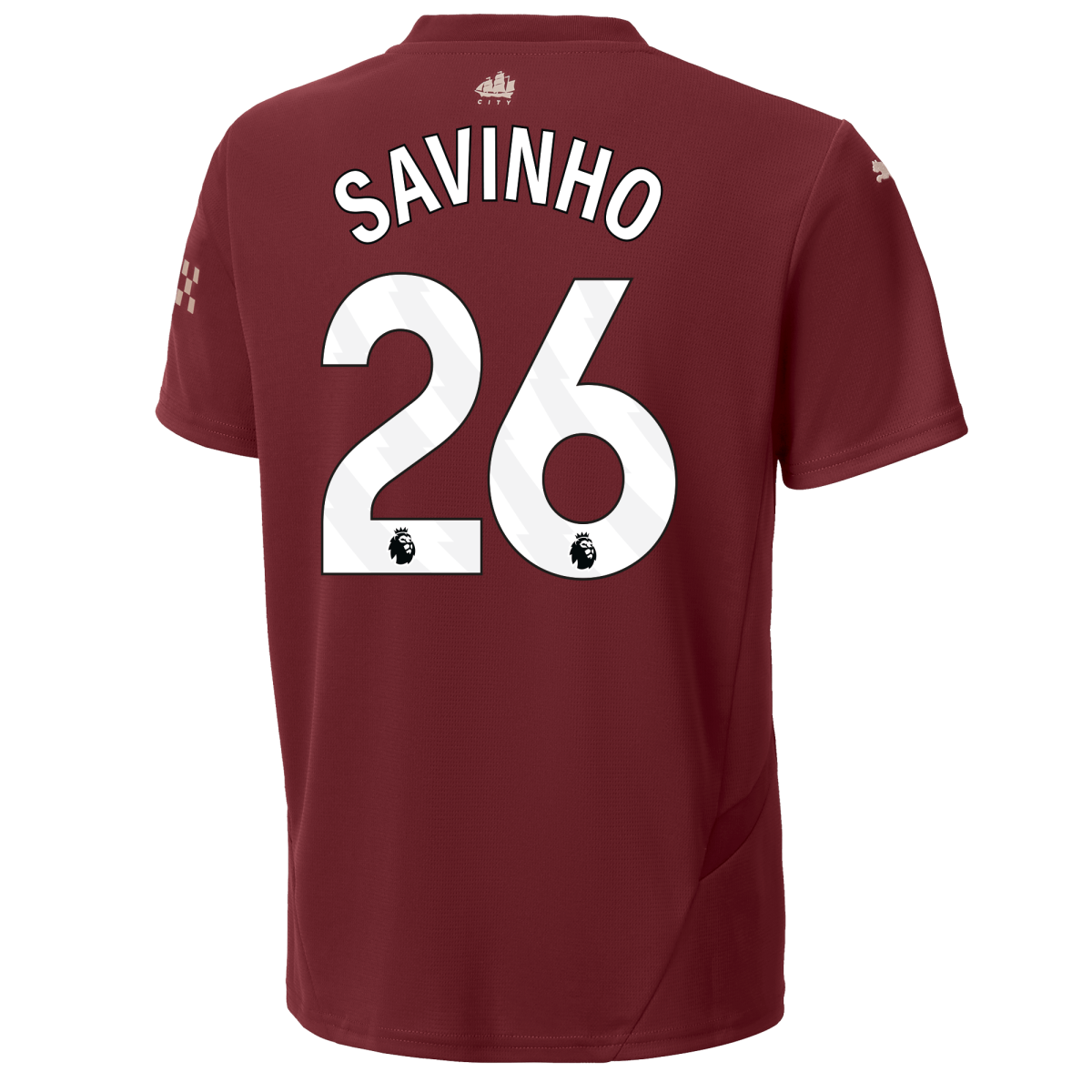 kinder manchester city third jersey burgundy 202425 with savinho 26 printing | Offizieller Manchester City Store