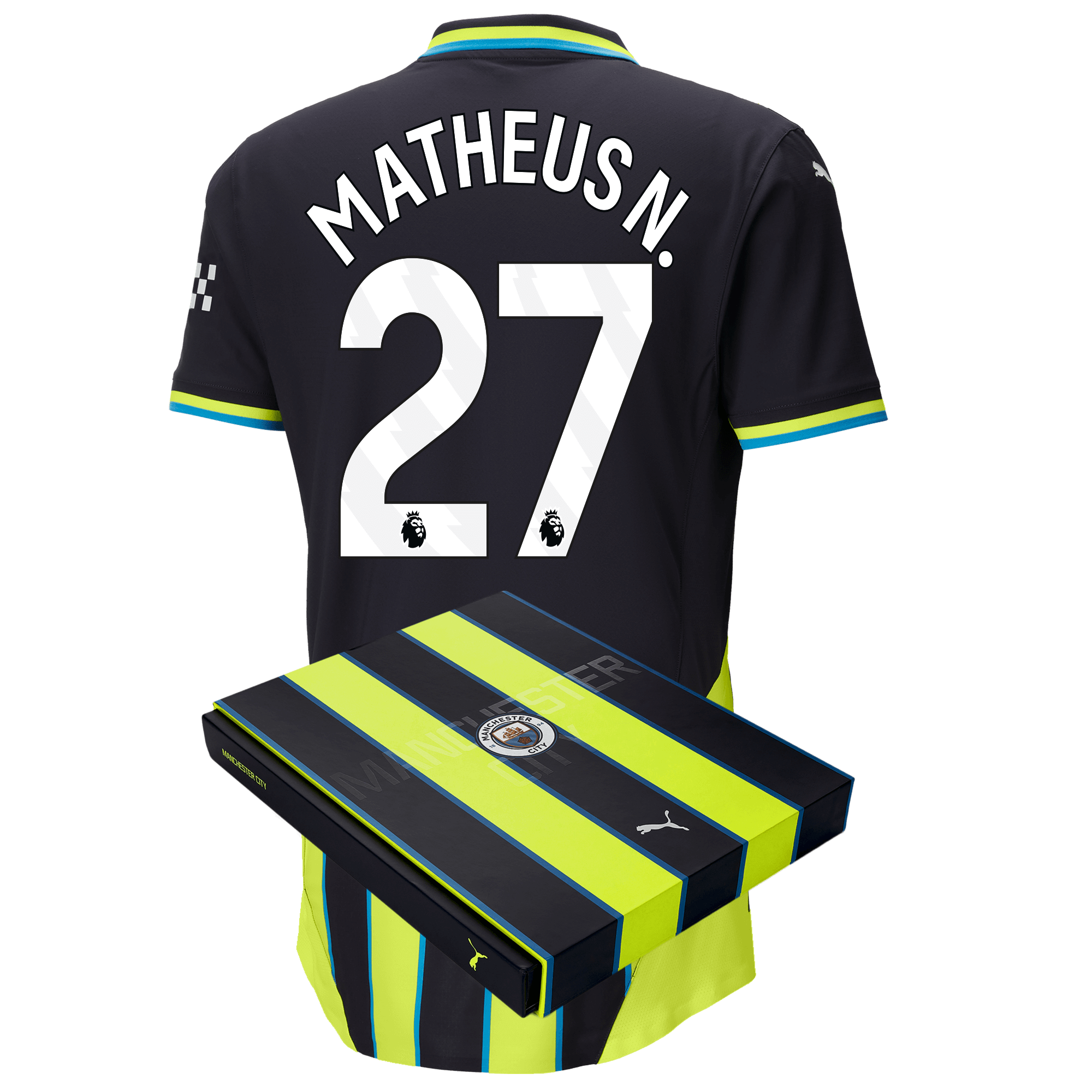 manchester city authentic away jersey 202425 with matheus n. 27 printing in gift box | Offizieller Manchester City Store