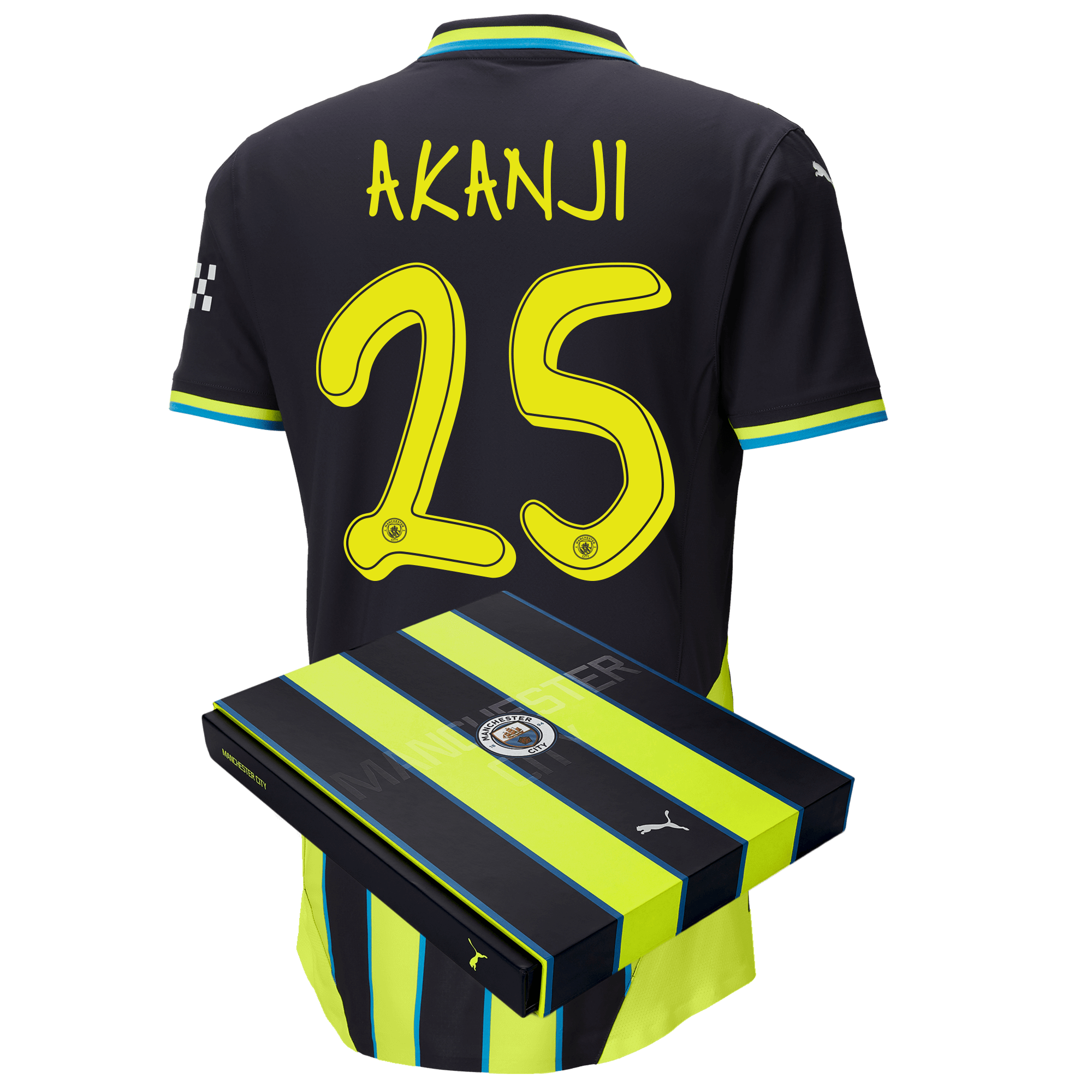 manchester city authentic away jersey newnavy 202425 with akanji 25 printing in gift box | Offizieller Manchester City Store
