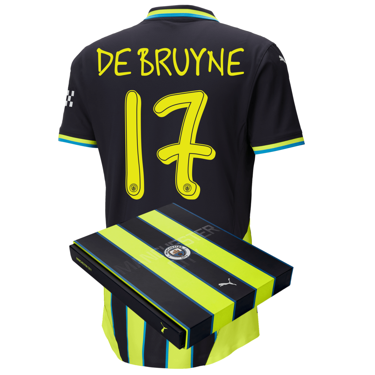 manchester city authentic away jersey newnavy 202425 with de bruyne 17 printing in gift box | Offizieller Manchester City Store