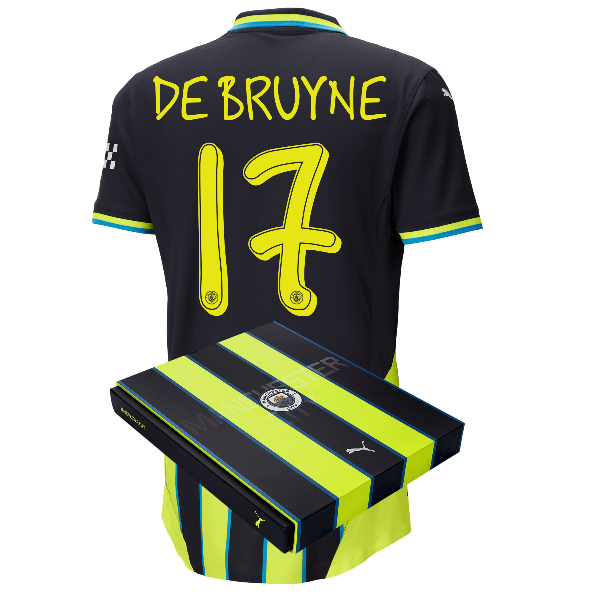 manchester city authentic away jersey newnavy 202425 with de bruyne 17 printing in gift box | Offizieller Manchester City Store
