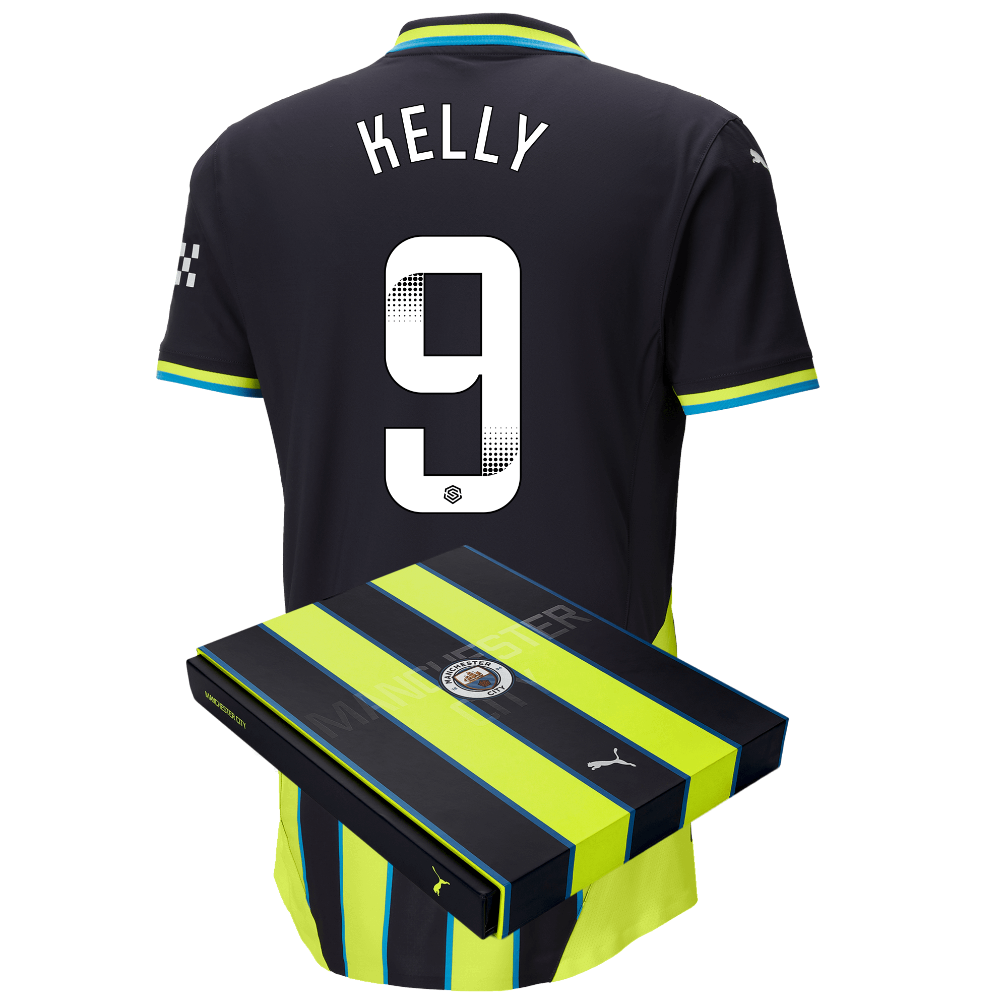 manchester city authentic away jersey newnavy 202425 with kelly 9 printing in gift box | Offizieller Manchester City Store