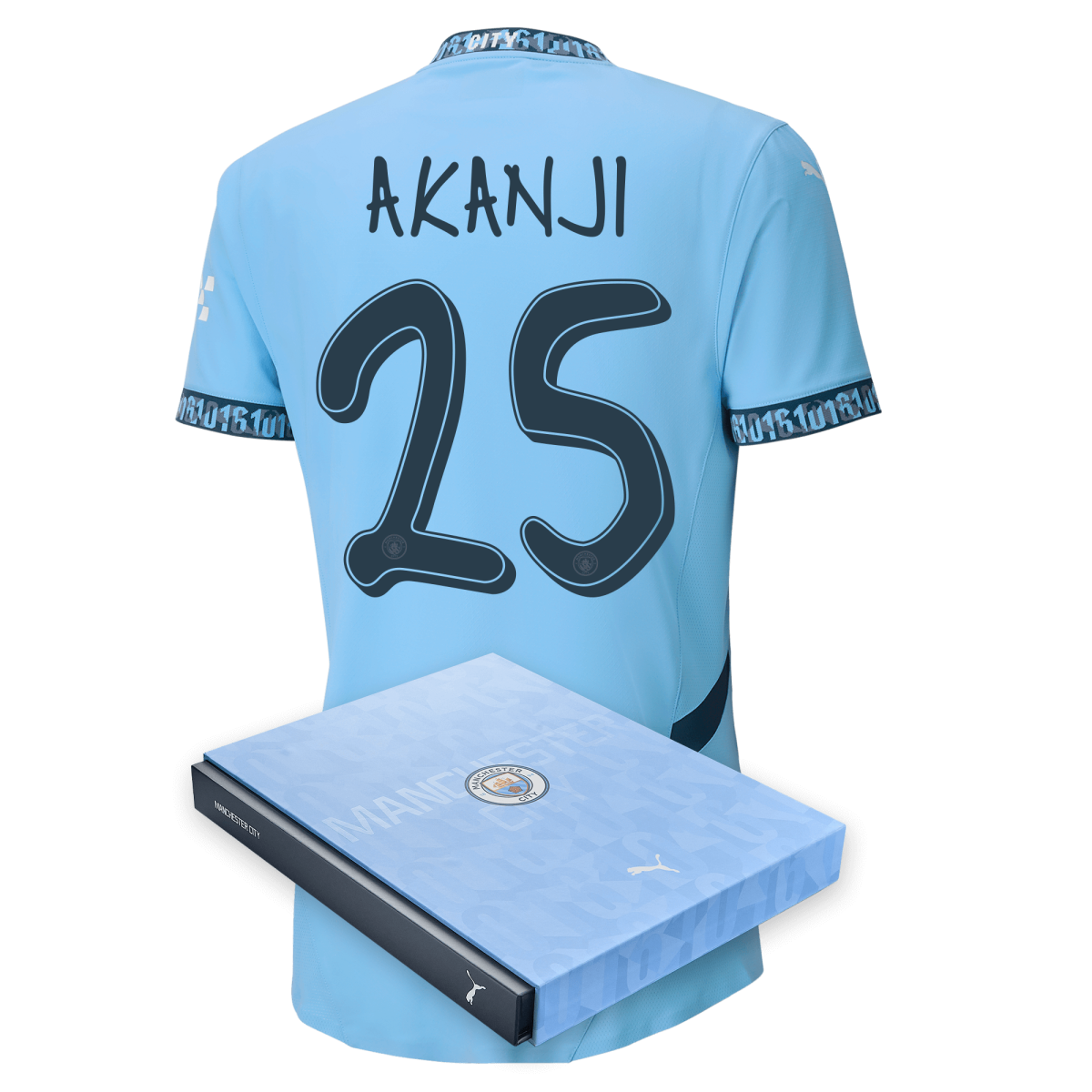 manchester city authentic home jersey 202425 with akanji 25 printing in gift box | Offizieller Manchester City Store