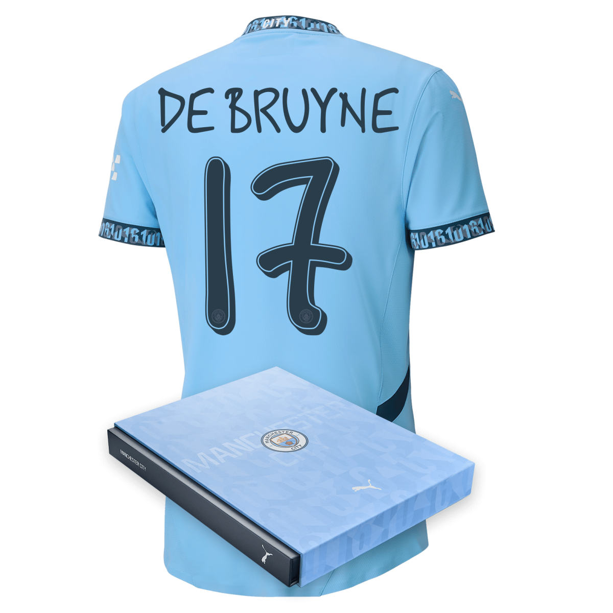 manchester city authentic home jersey 202425 with de bruyne 17 printing in gift box | Offizieller Manchester City Store