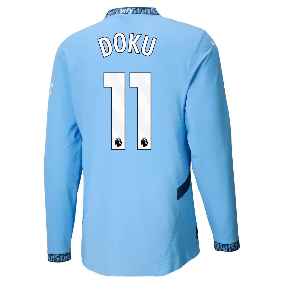 manchester city authentic home jersey teamlightblue 202425 long sleeve with doku 11 printing | Offizieller Manchester City Store