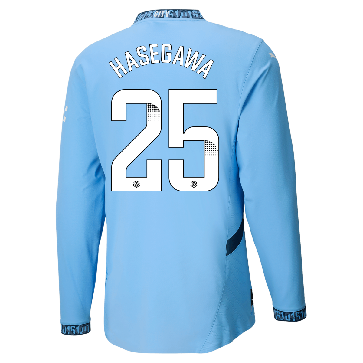 manchester city authentic home jersey teamlightblue 202425 long sleeve with hasegawa 25 printing | Offizieller Manchester City Store