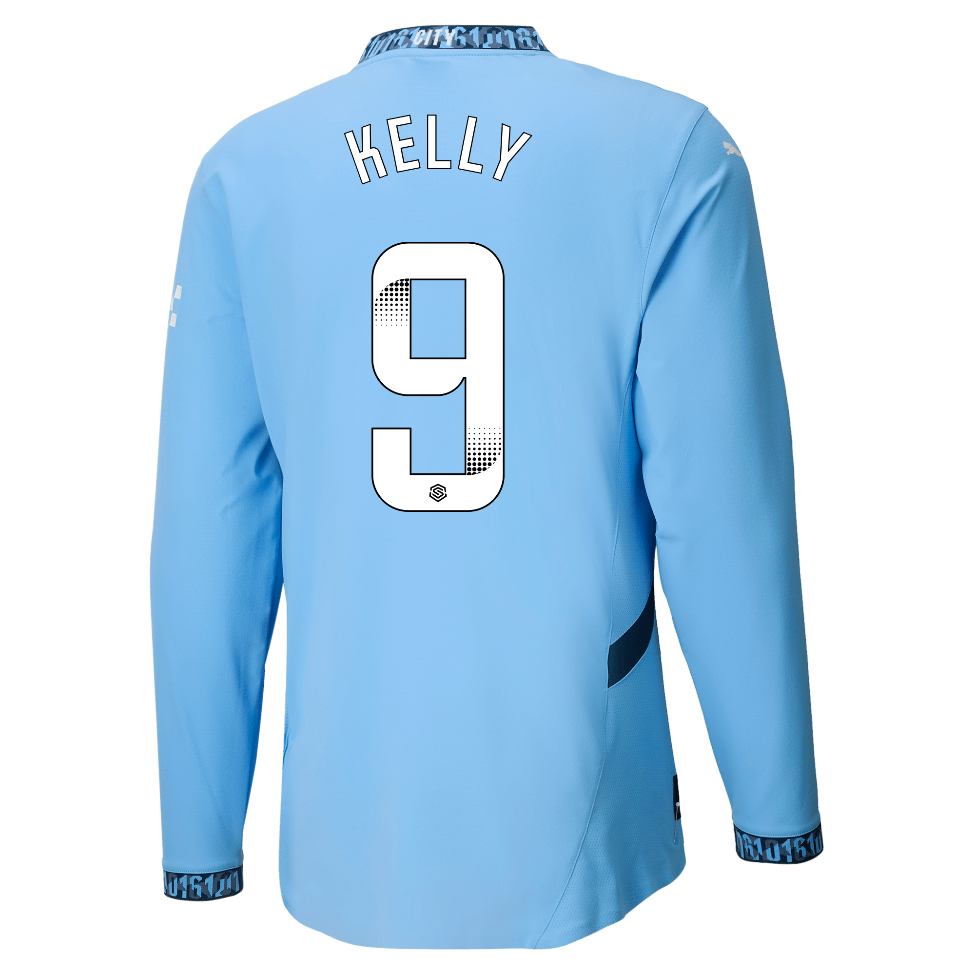 manchester city authentic home jersey teamlightblue 202425 long sleeve with kelly 9 printing | Offizieller Manchester City Store