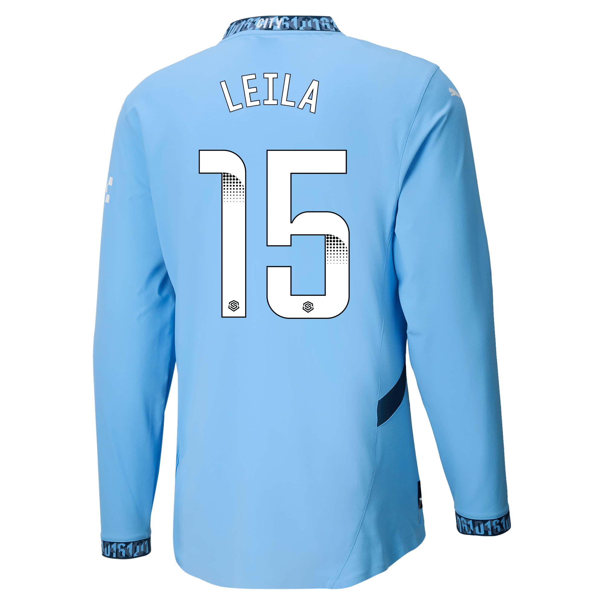 manchester city authentic home jersey teamlightblue 202425 long sleeve with leila 15 printing | Offizieller Manchester City Store