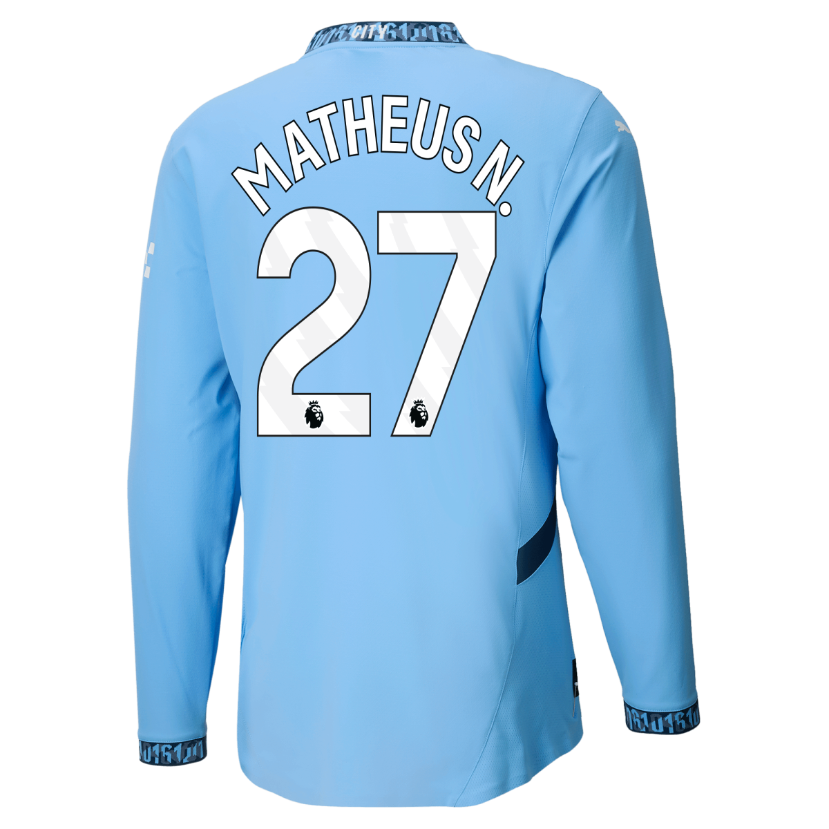 manchester city authentic home jersey teamlightblue 202425 long sleeve with matheus n. 27 printing | Offizieller Manchester City Store