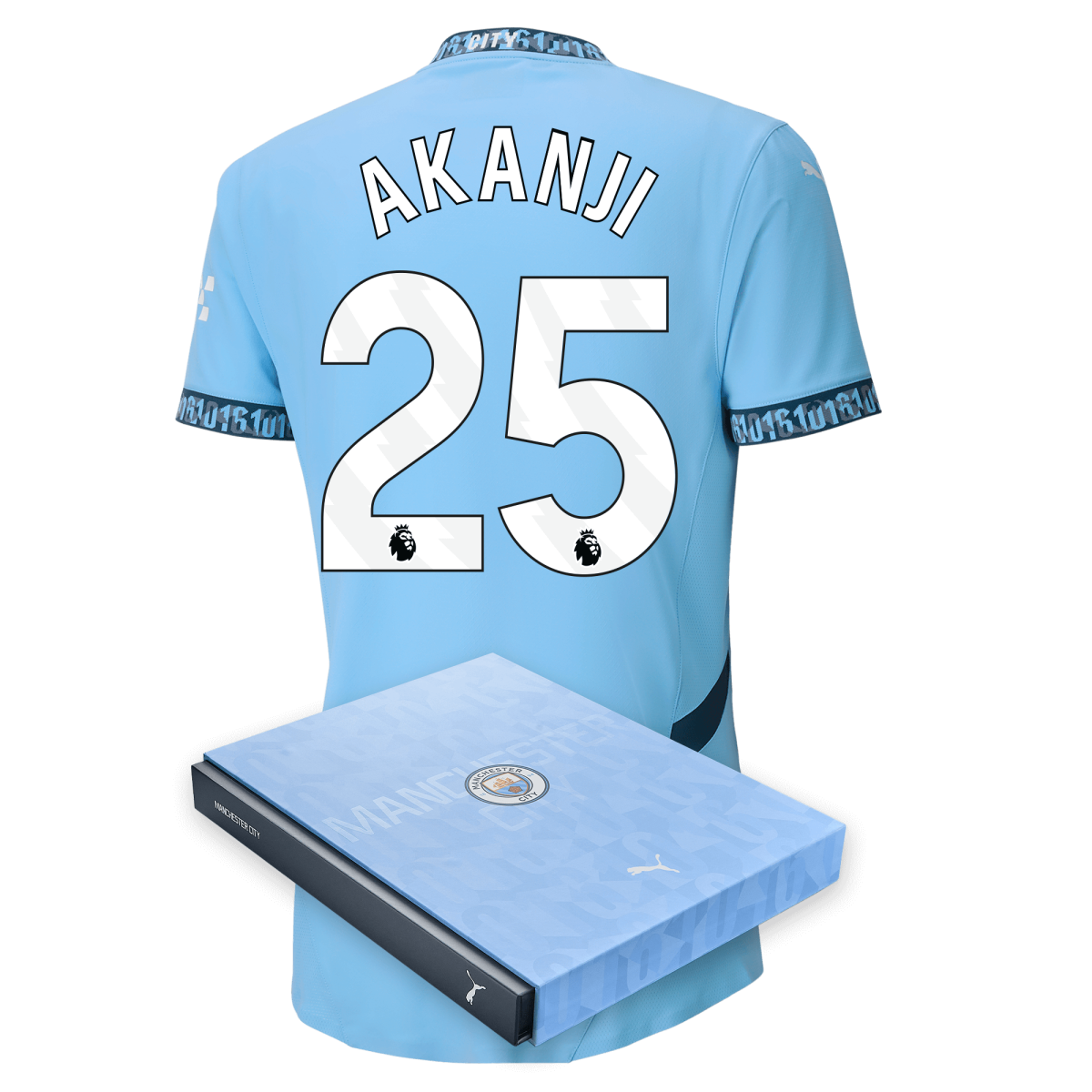 manchester city authentic home jersey teamlightblue 202425 with akanji 25 printing in gift box | Offizieller Manchester City Store