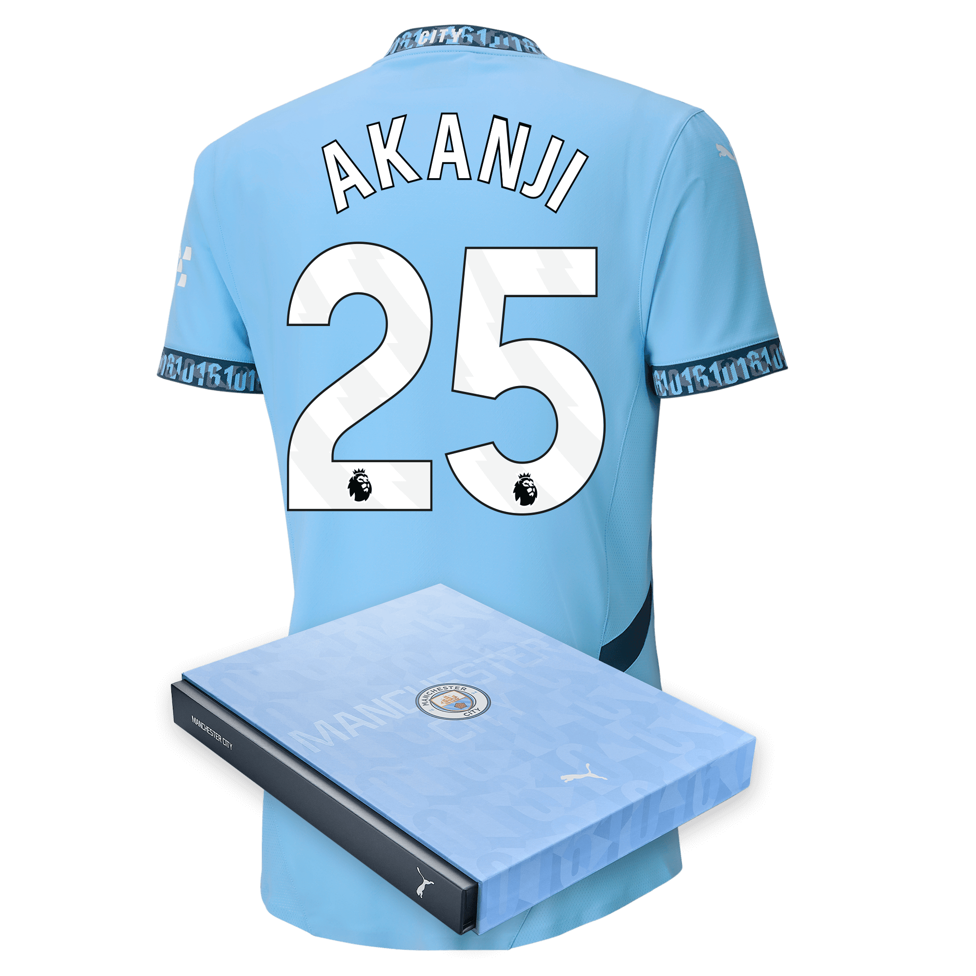 manchester city authentic home jersey teamlightblue 202425 with akanji 25 printing in gift box | Offizieller Manchester City Store