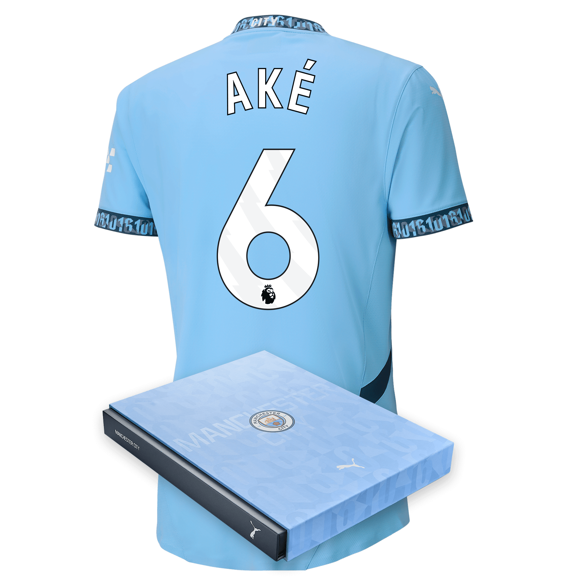 manchester city authentic home jersey teamlightblue 202425 with akÉ 6 printing in gift box | Offizieller Manchester City Store