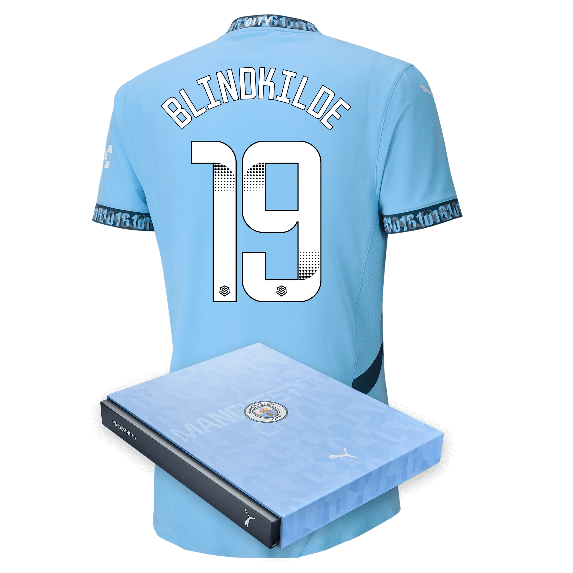 manchester city authentic home jersey teamlightblue 202425 with blindkilde 19 printing in gift box | Offizieller Manchester City Store