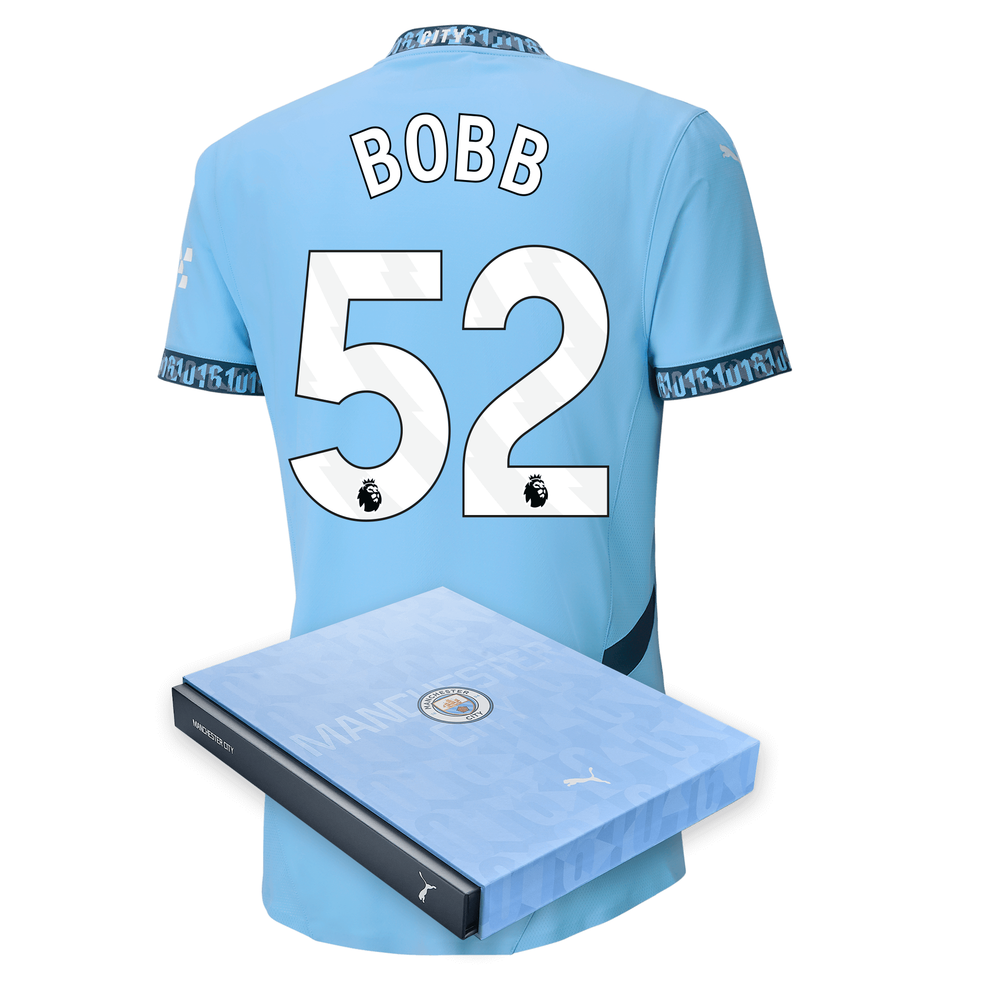 manchester city authentic home jersey teamlightblue 202425 with bobb 52 printing in gift box | Offizieller Manchester City Store