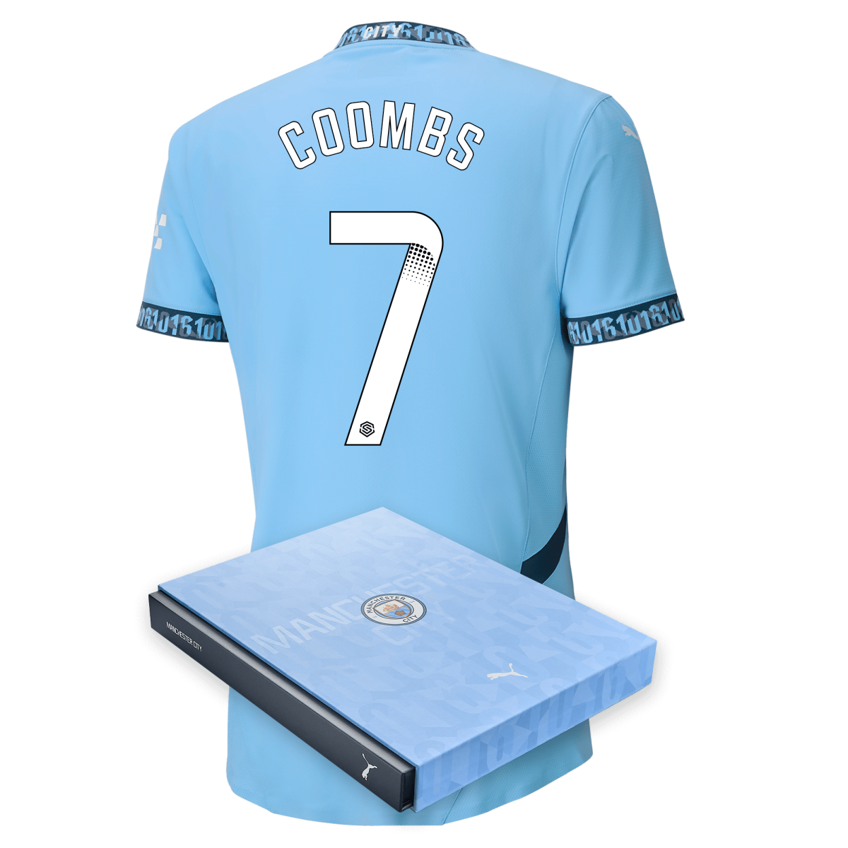 manchester city authentic home jersey teamlightblue 202425 with coombs 7 printing in gift box | Offizieller Manchester City Store
