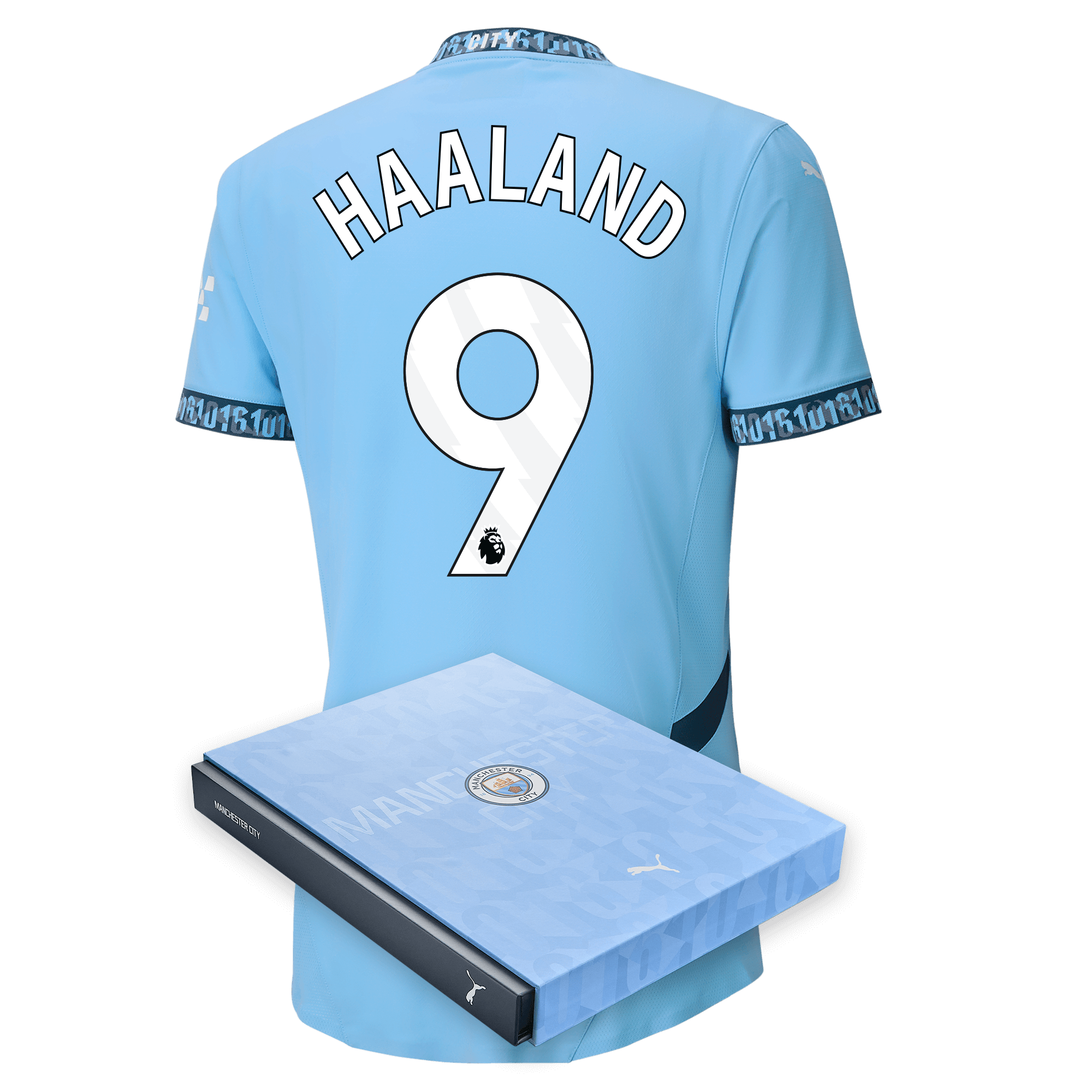 manchester city authentic home jersey teamlightblue 202425 with haaland 9 printing in gift box | Offizieller Manchester City Store