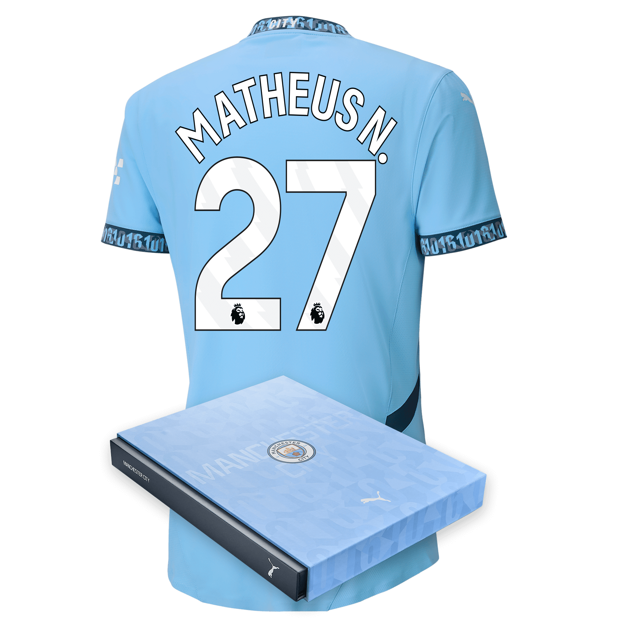manchester city authentic home jersey teamlightblue 202425 with matheus n. 27 printing in gift box | Offizieller Manchester City Store