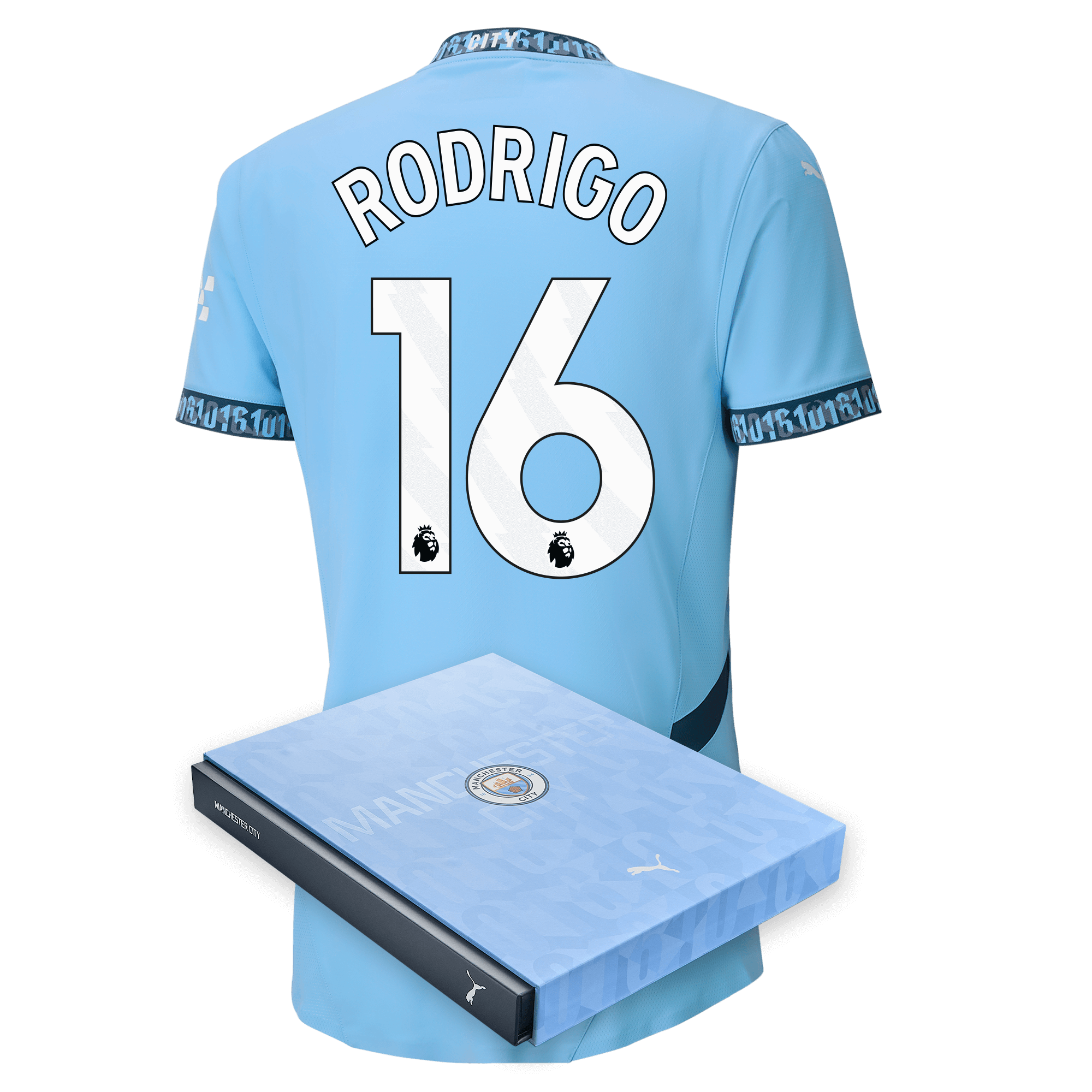 manchester city authentic home jersey teamlightblue 202425 with rodrigo 16 printing in gift box | Offizieller Manchester City Store