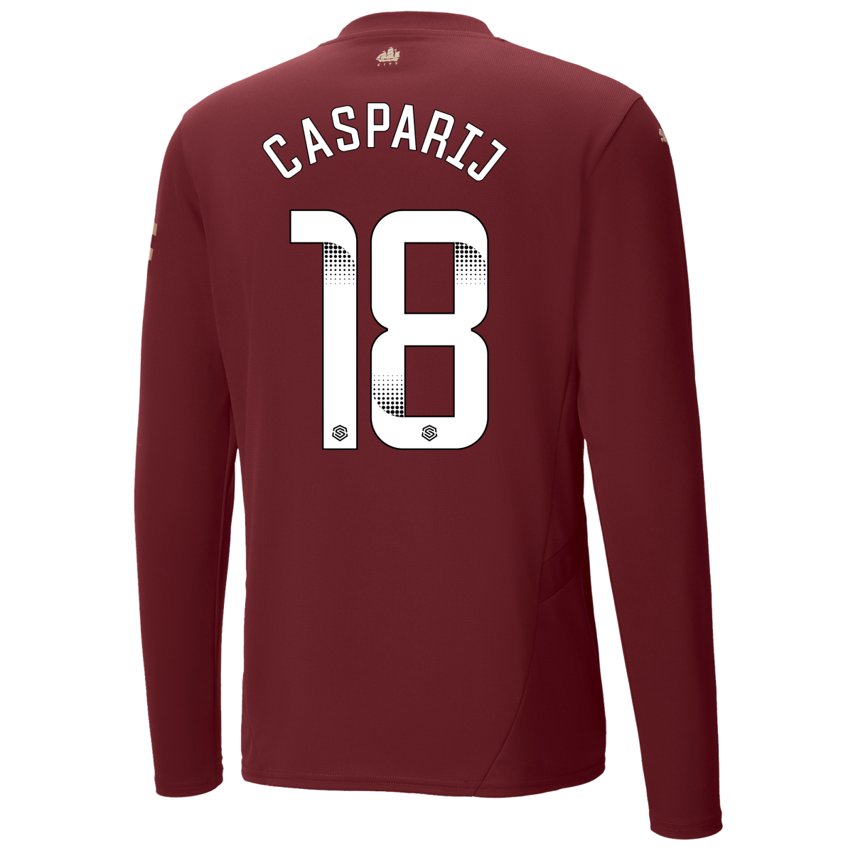 manchester city authentic third jersey burgundy 202425 long sleeve with casparij 18 printing | Offizieller Manchester City Store