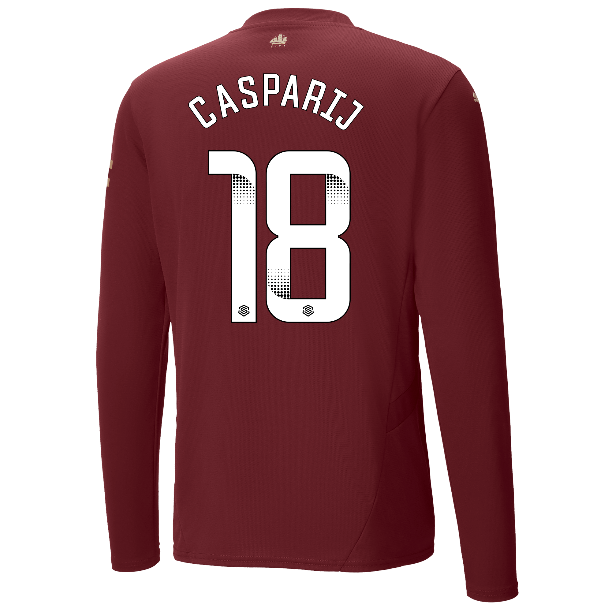 manchester city authentic third jersey burgundy 202425 long sleeve with casparij 18 printing | Offizieller Manchester City Store
