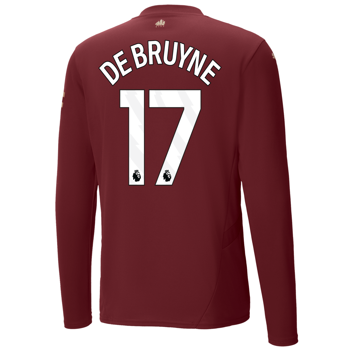 manchester city authentic third jersey burgundy 202425 long sleeve with de bruyne 17 printing | Offizieller Manchester City Store