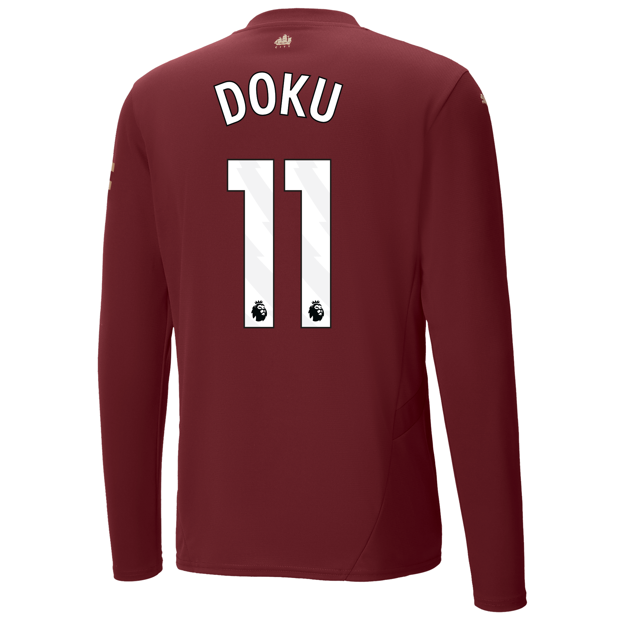 manchester city authentic third jersey burgundy 202425 long sleeve with doku 11 printing | Offizieller Manchester City Store