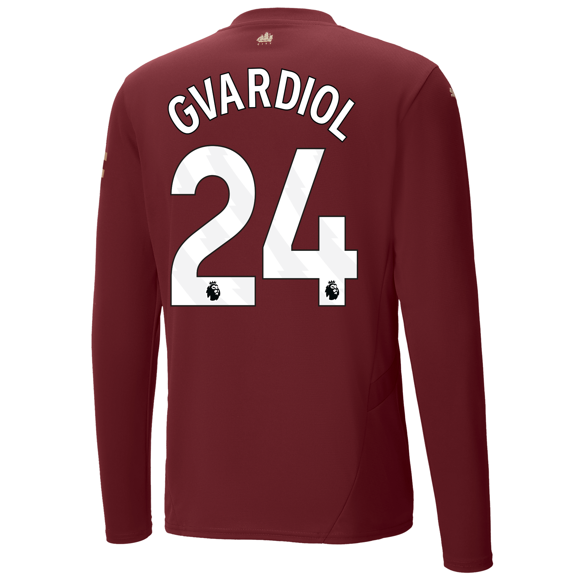 manchester city authentic third jersey burgundy 202425 long sleeve with gvardiol 24 printing | Offizieller Manchester City Store