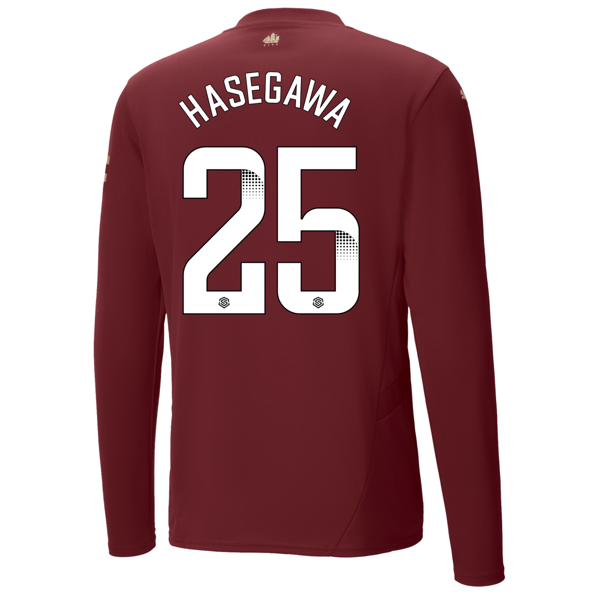 manchester city authentic third jersey burgundy 202425 long sleeve with hasegawa 25 printing | Offizieller Manchester City Store