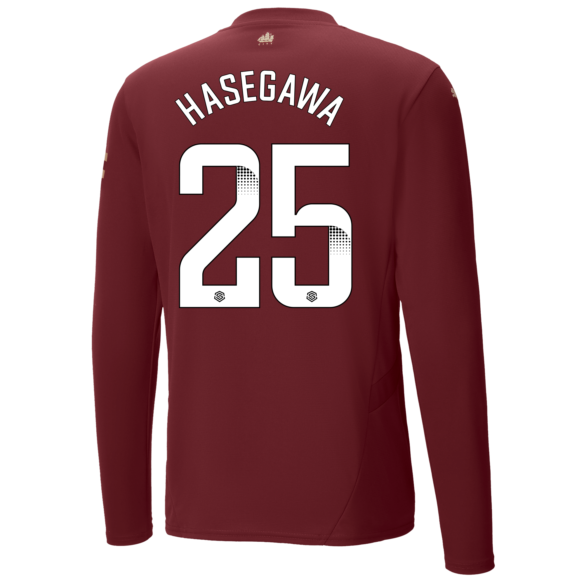 manchester city authentic third jersey burgundy 202425 long sleeve with hasegawa 25 printing | Offizieller Manchester City Store