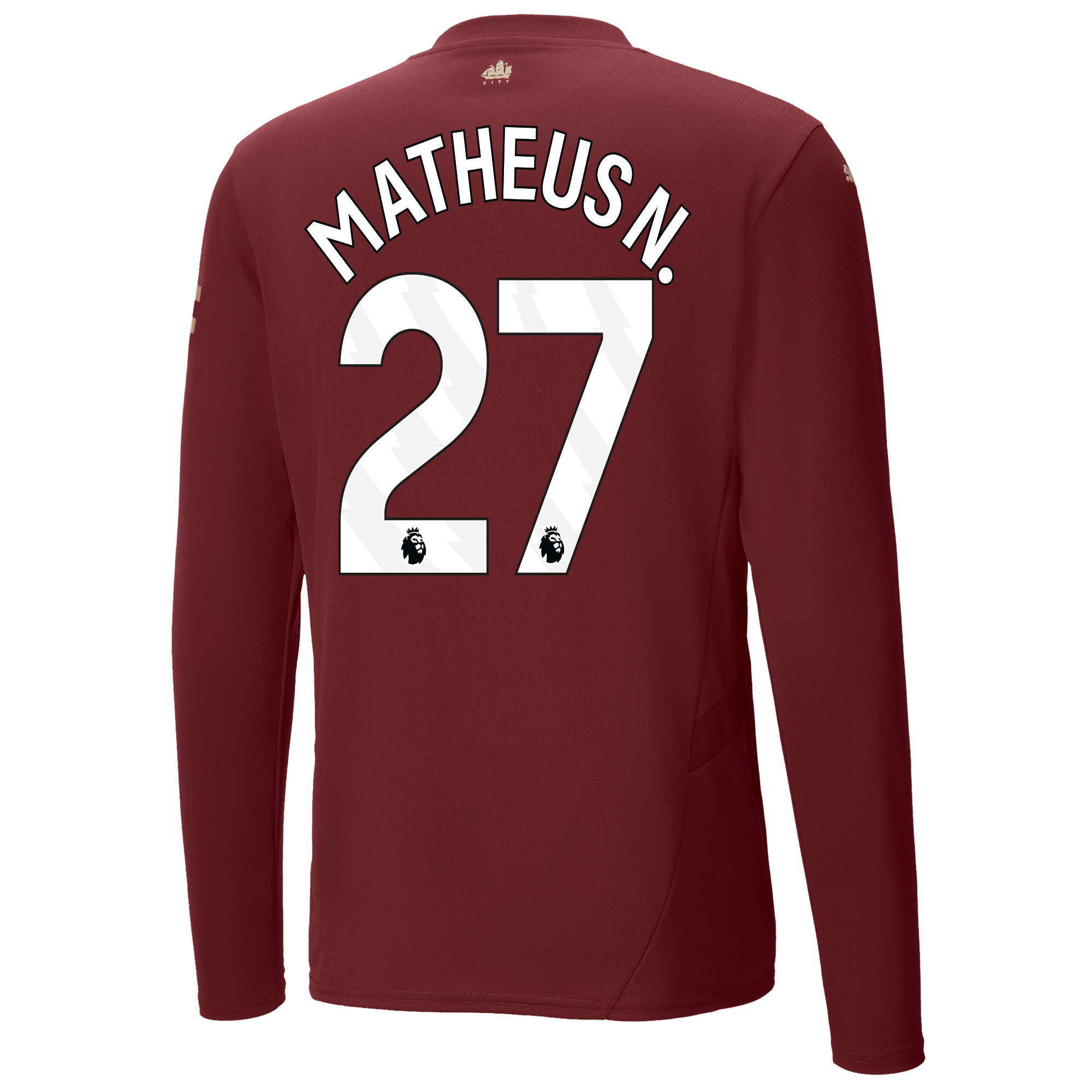 manchester city authentic third jersey burgundy 202425 long sleeve with matheus n. 27 printing | Offizieller Manchester City Store