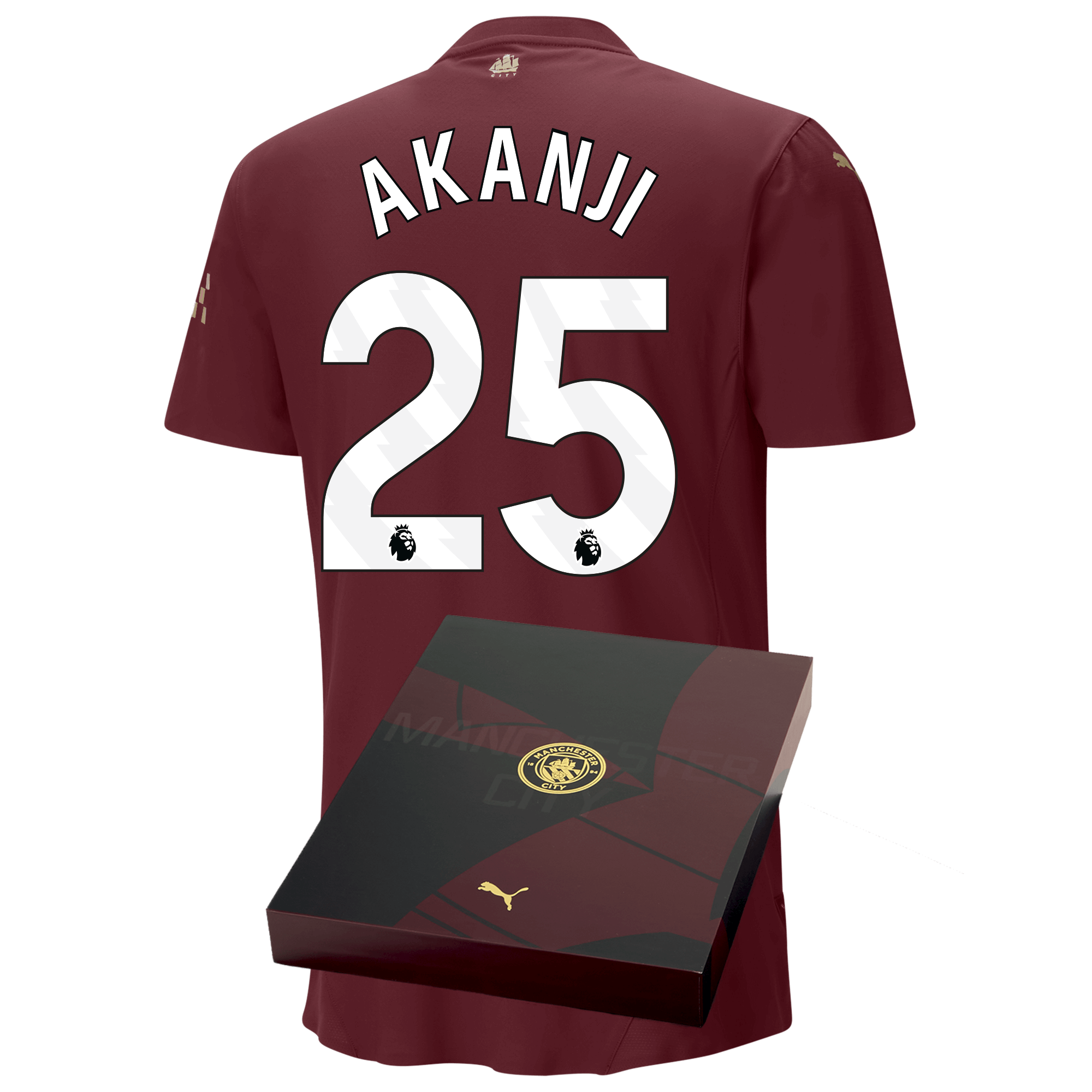 manchester city authentic third jersey burgundy 202425 with akanji 25 printing in gift box | Offizieller Manchester City Store