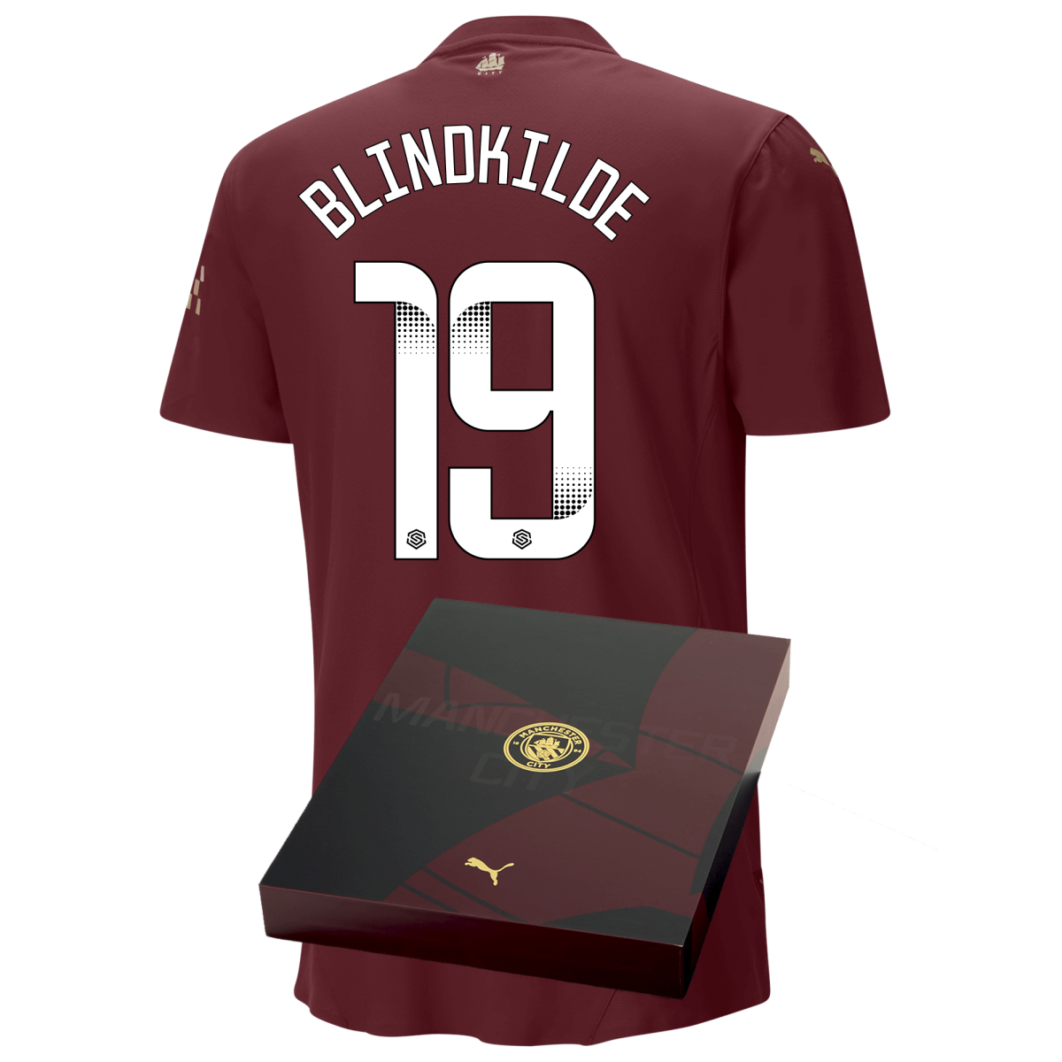 manchester city authentic third jersey burgundy 202425 with blindkilde 19 printing in gift box | Offizieller Manchester City Store