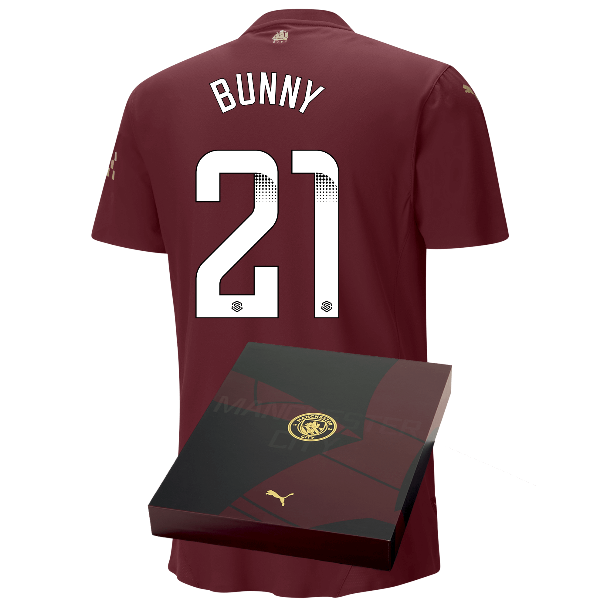 manchester city authentic third jersey burgundy 202425 with bunny 21 printing in gift box | Offizieller Manchester City Store