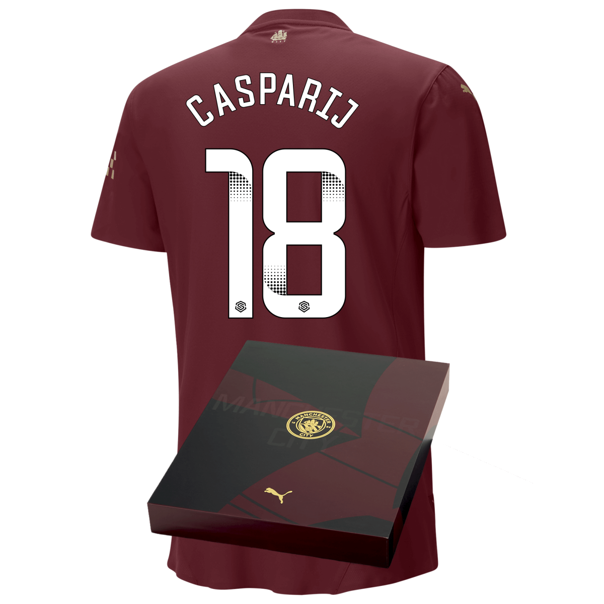 manchester city authentic third jersey burgundy 202425 with casparij 18 printing in gift box | Offizieller Manchester City Store