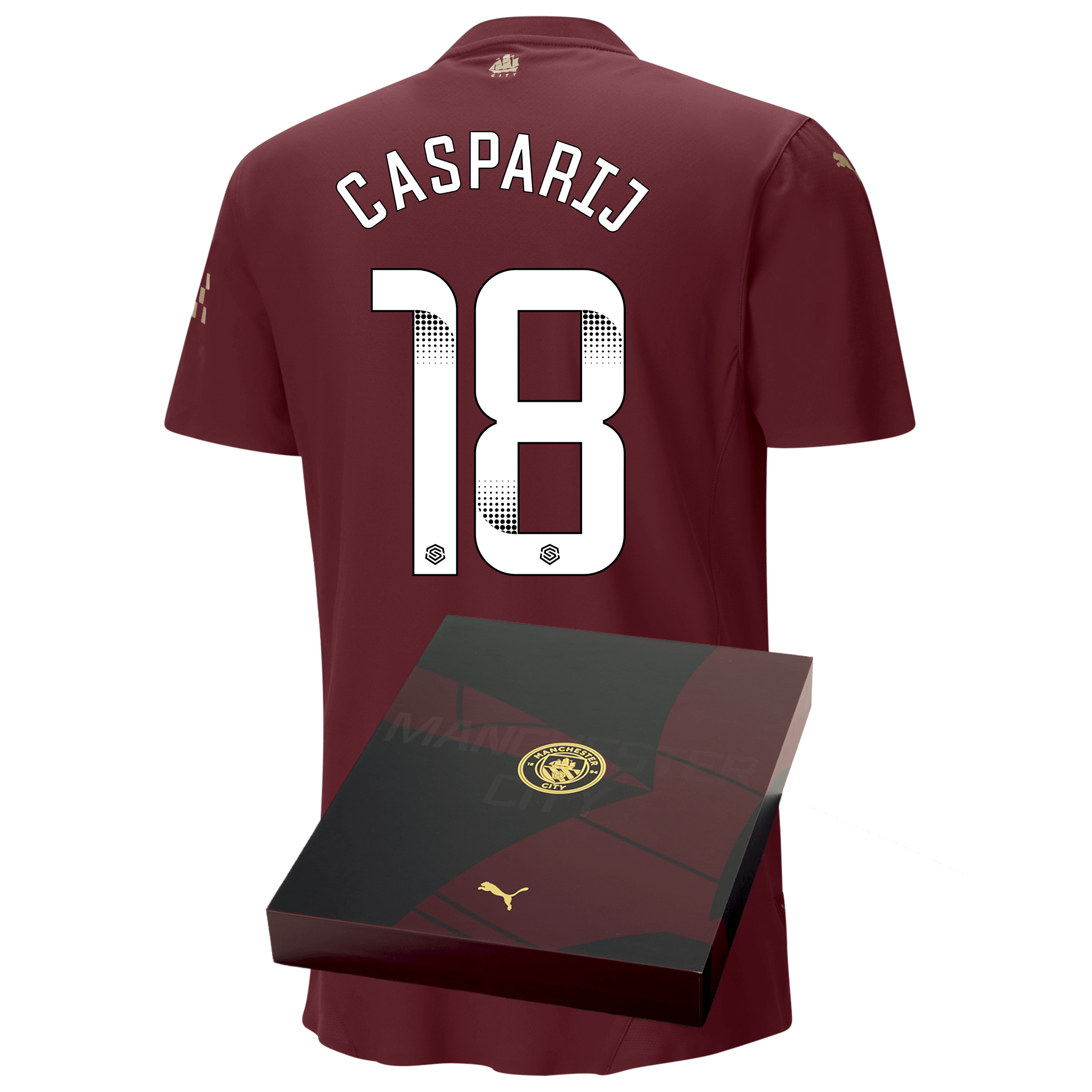 manchester city authentic third jersey burgundy 202425 with casparij 18 printing in gift box | Offizieller Manchester City Store
