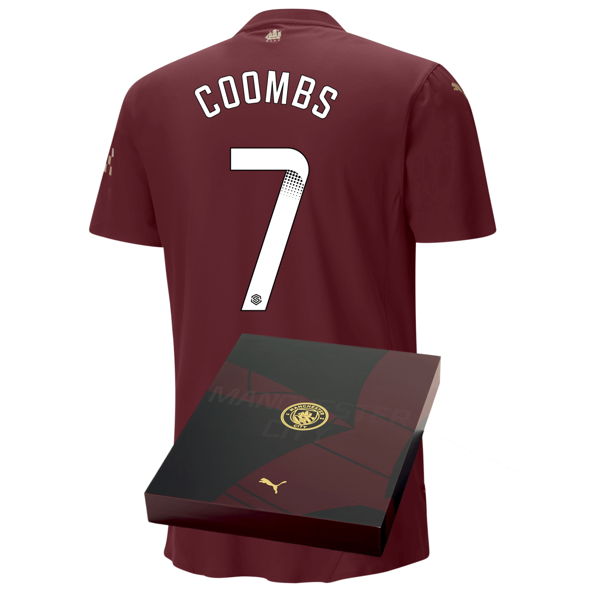 manchester city authentic third jersey burgundy 202425 with coombs 7 printing in gift box | Offizieller Manchester City Store