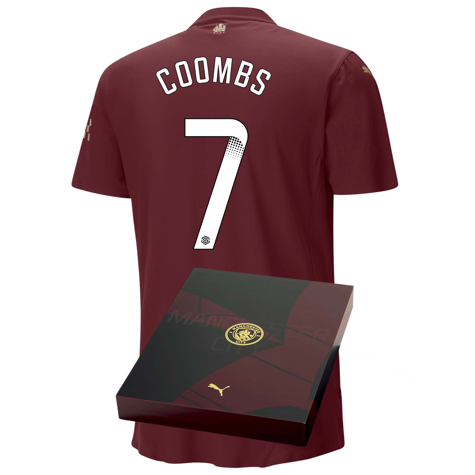 manchester city authentic third jersey burgundy 202425 with coombs 7 printing in gift box | Offizieller Manchester City Store