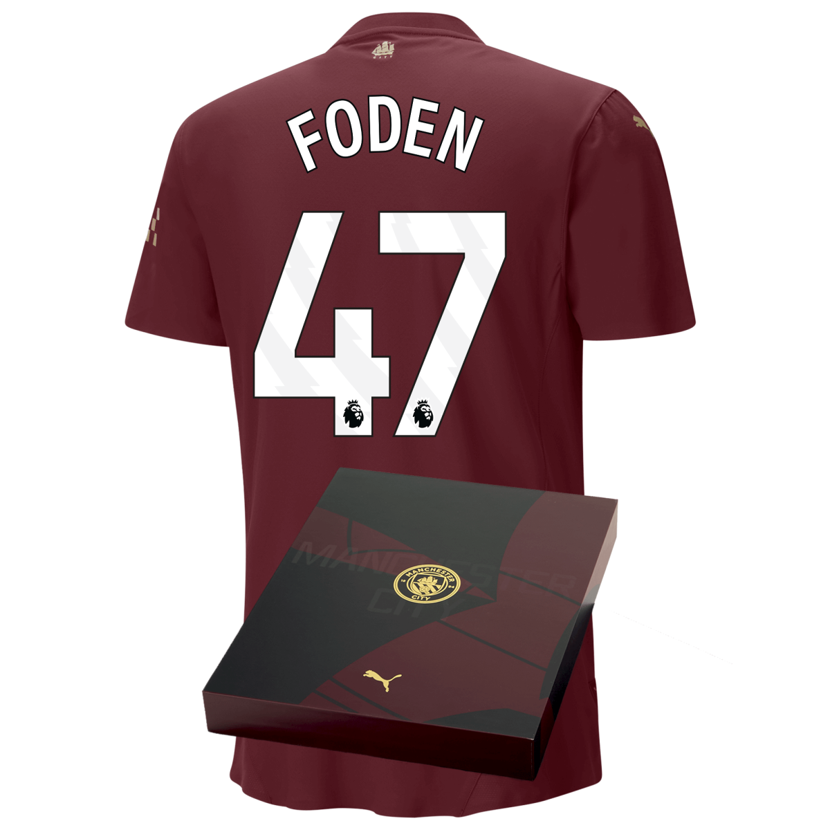 manchester city authentic third jersey burgundy 202425 with foden 47 printing in gift box | Offizieller Manchester City Store