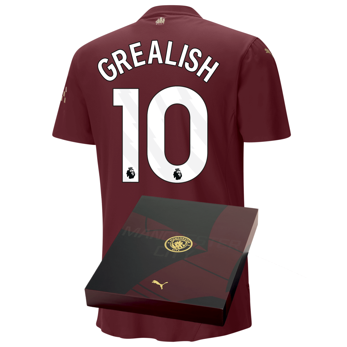 manchester city authentic third jersey burgundy 202425 with grealish 10 printing in gift box | Offizieller Manchester City Store