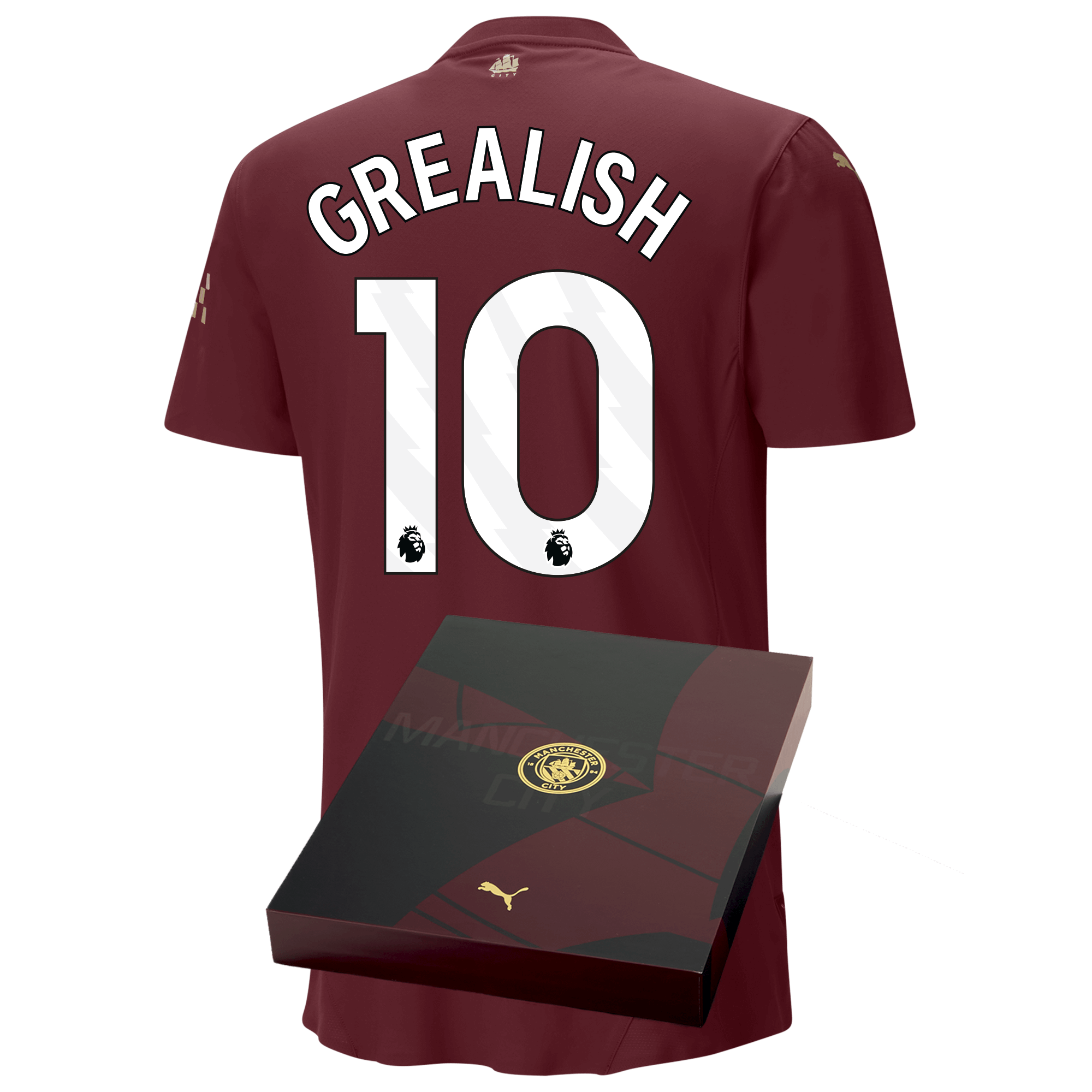manchester city authentic third jersey burgundy 202425 with grealish 10 printing in gift box | Offizieller Manchester City Store