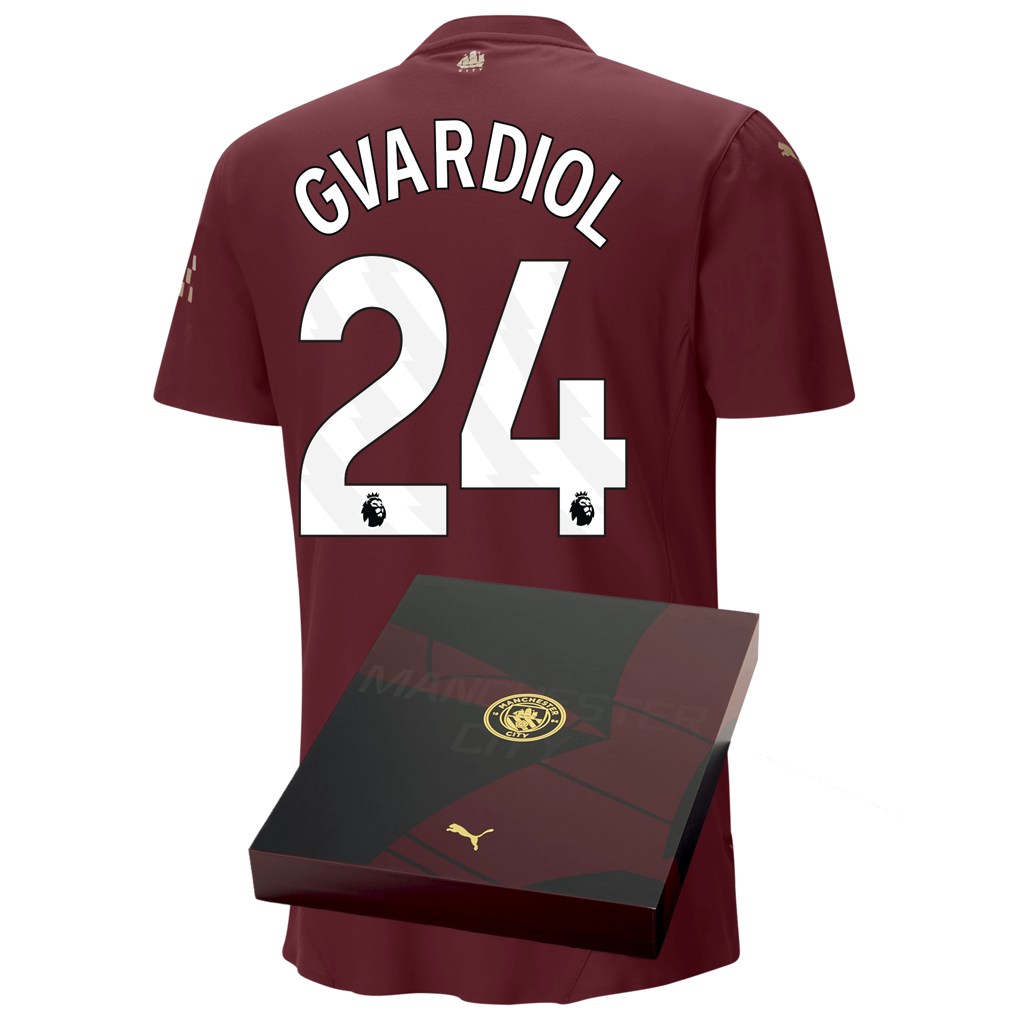 manchester city authentic third jersey burgundy 202425 with gvardiol 24 printing in gift box | Offizieller Manchester City Store