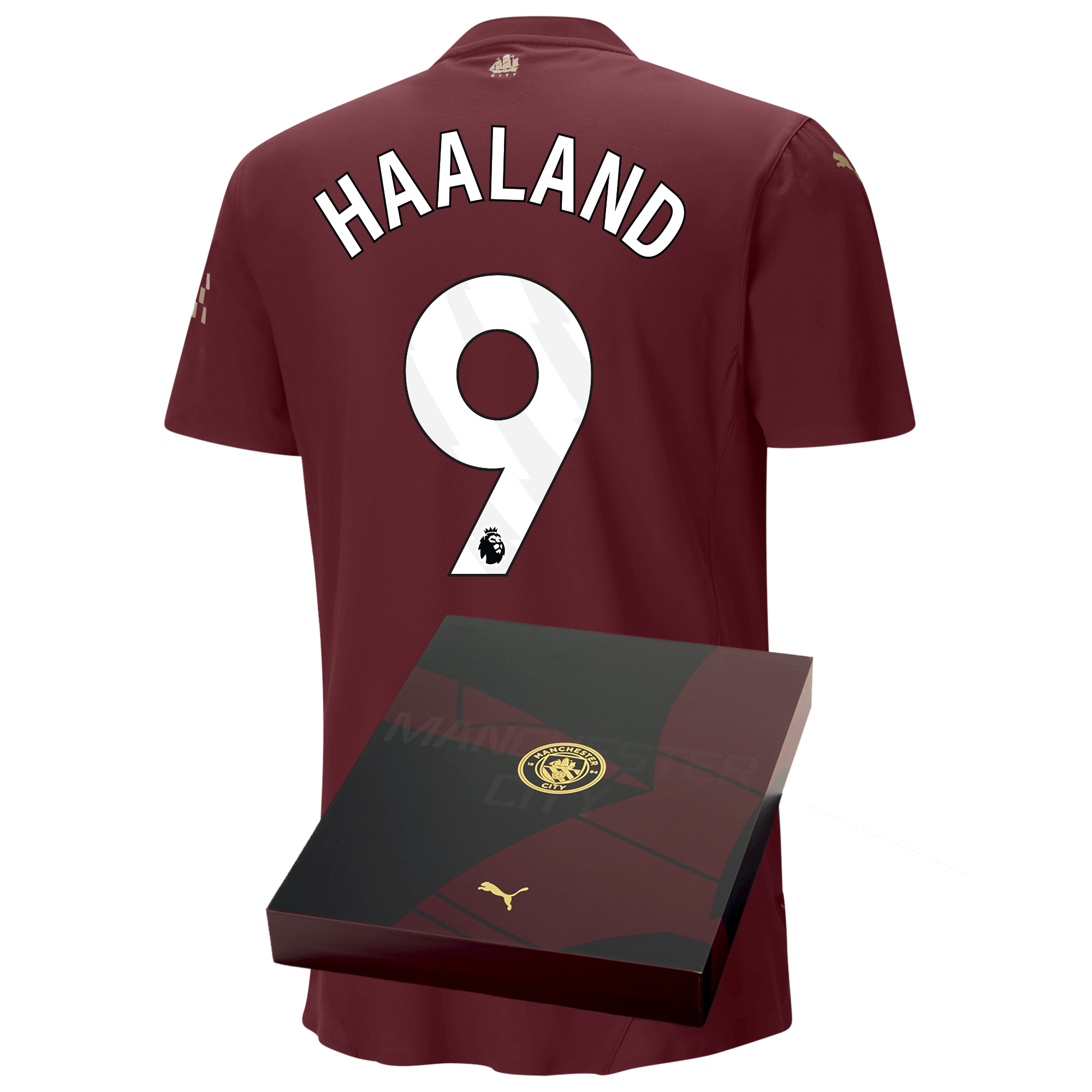 manchester city authentic third jersey burgundy 202425 with haaland 9 printing in gift box | Offizieller Manchester City Store
