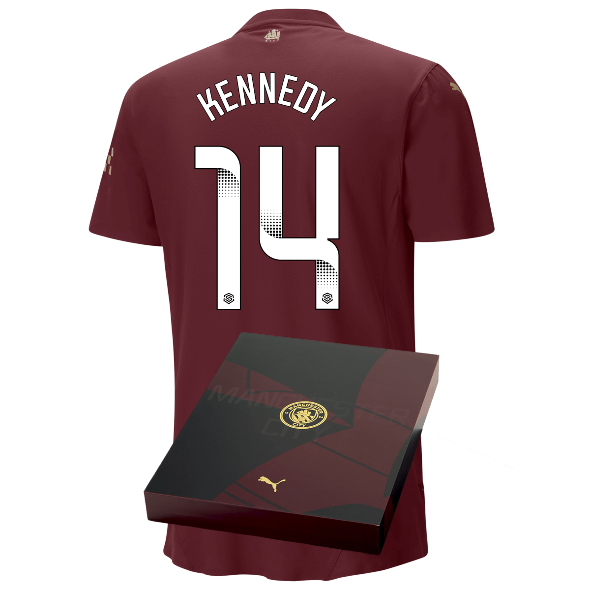 manchester city authentic third jersey burgundy 202425 with kennedy 14 printing in gift box | Offizieller Manchester City Store
