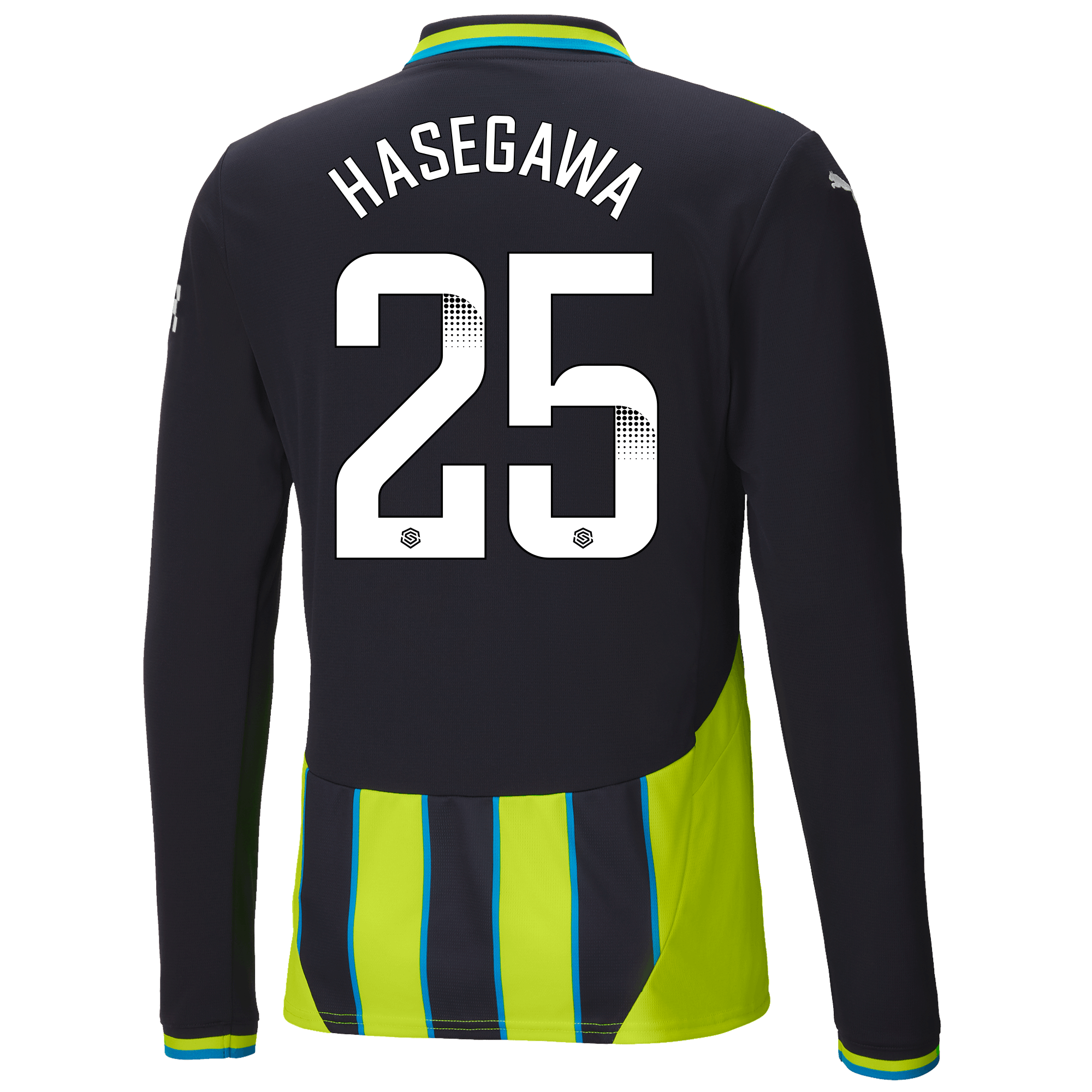 manchester city away jersey newnavy 202425 long sleeve with hasegawa 25 printing | Offizieller Manchester City Store